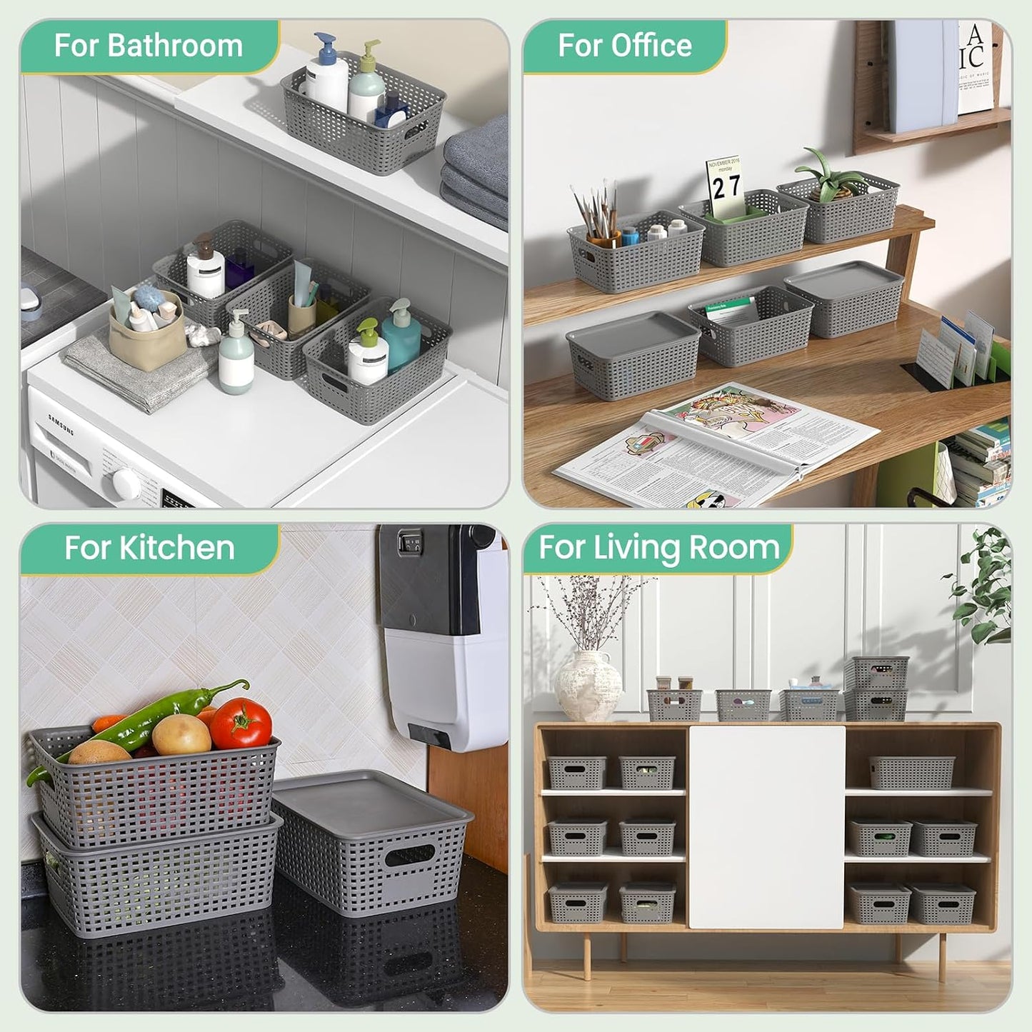 Ohmlove 8 Pack Plastic Storage Baskets with Lids for Organization