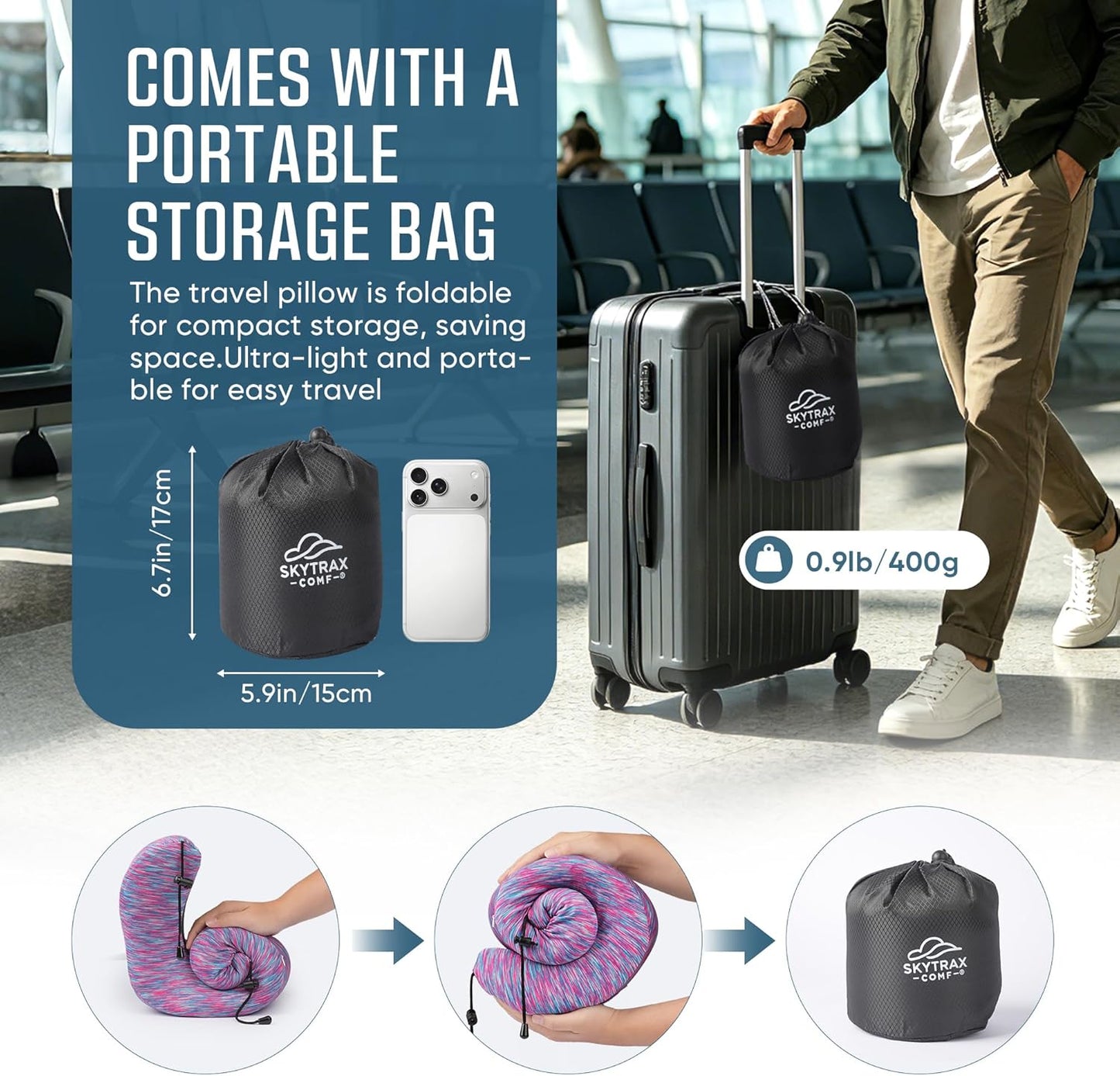 Travel Pillow with Extra Large Hood for Airplane Long Flights Privacy and Comfort Memory Foam with Skin-Friendly Cover for Road Trip Head&Neck Support for Plane Office Cars Sleeping & Rest(Colorful)