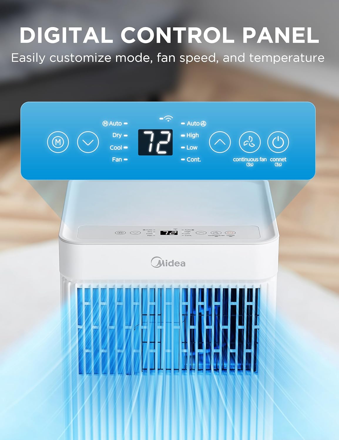 Midea 9,000 BTU ASHRAE (6,000 BTU DOE/SACC) Portable Air Conditioner, Smart Control, Cools up to 250 Sq. Ft., with Dehumidifier & Fan mode, Remote Control & Window Installation Kit Included