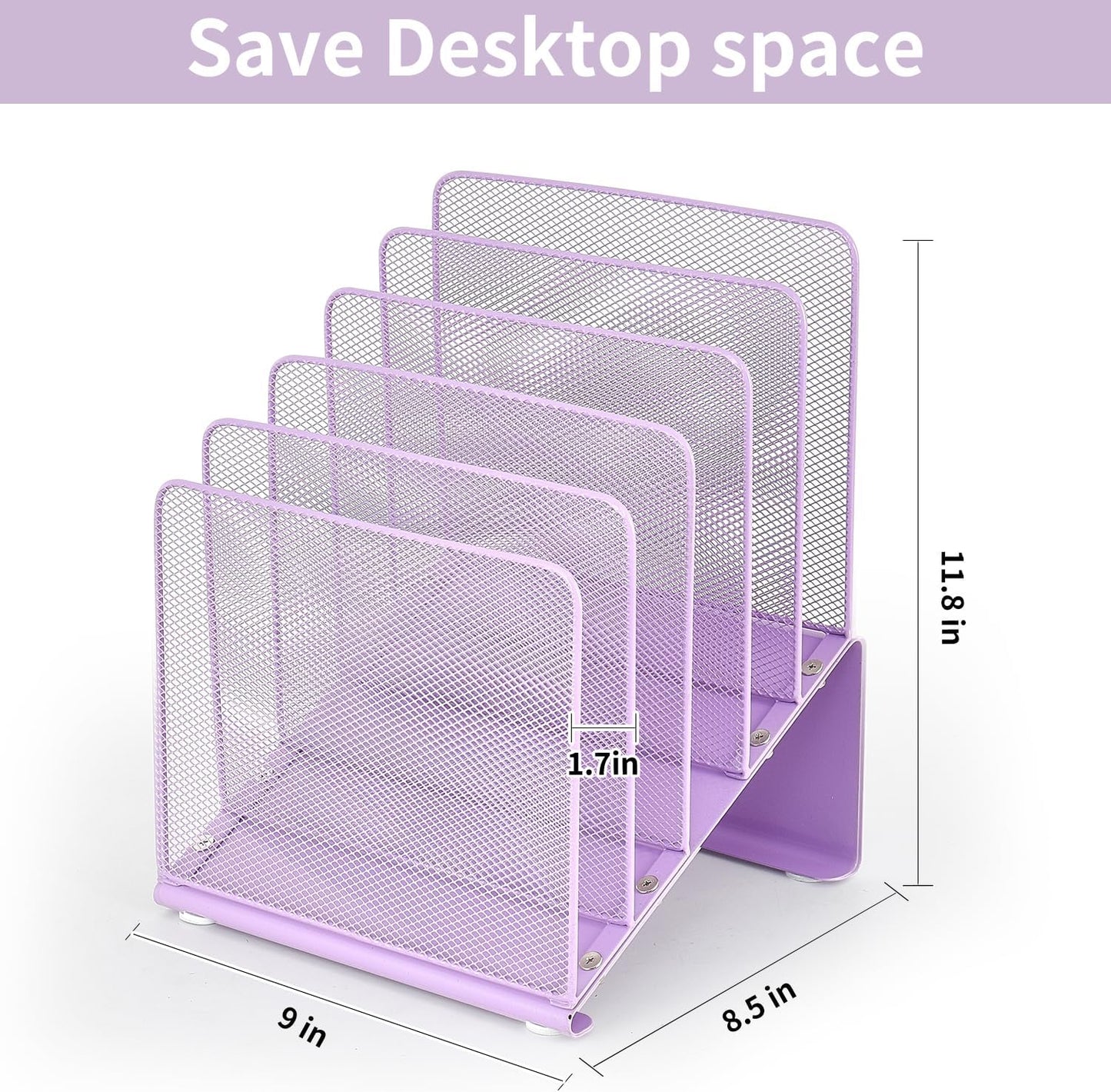 LEKETREE Purple File Organizer for Desk, Desk Organizer with 5-Section Vertical File Rack, File Folder Organizer (Purple)