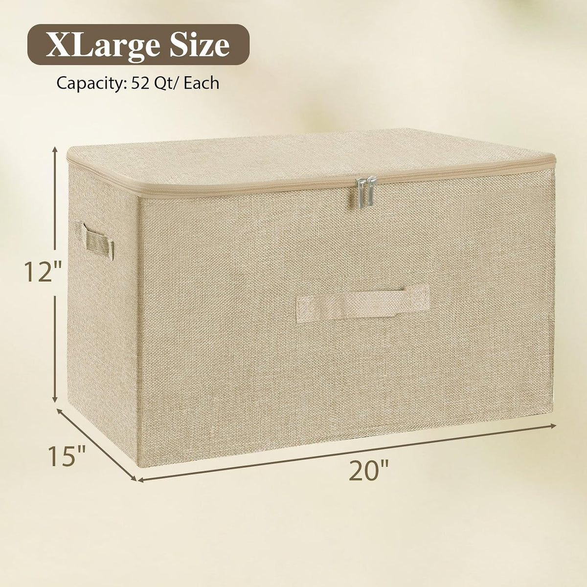 ANMINY Fabric Storage Bins with Zipper Lids, 20"x15"x12", Beige, 3 PCS