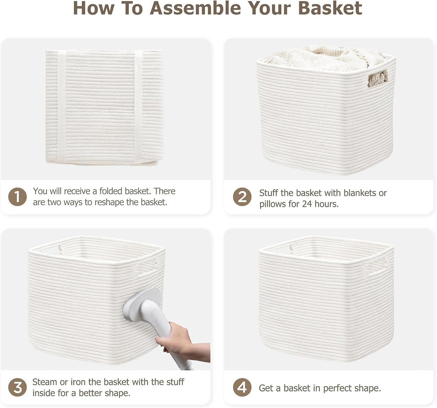 UBBCARE Set of 2 Kallax Storage Cubes-13 ×15 ×13 Inch, Cotton Rope Basket for Shelves, Toys, Book, Cube Storage Bin with Handles, Woven Storage Basket for Organizing, White