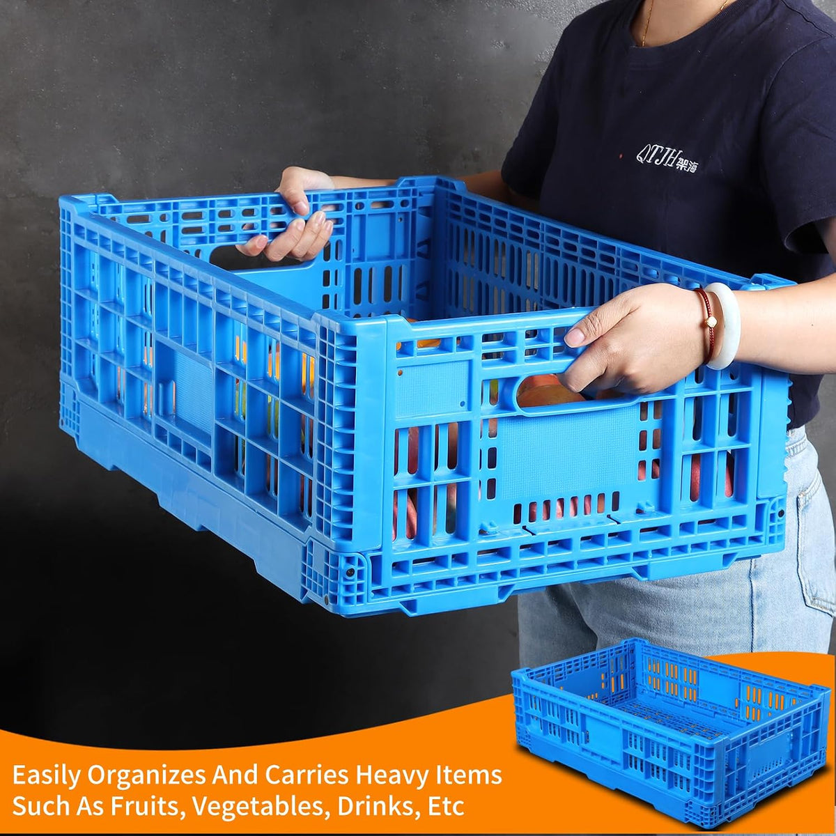 Collapsible Storage Bin Containe，52 Liter Transferheavy duty plastic storage box,blue milk crates heavy duty Transit storage of various items (2)