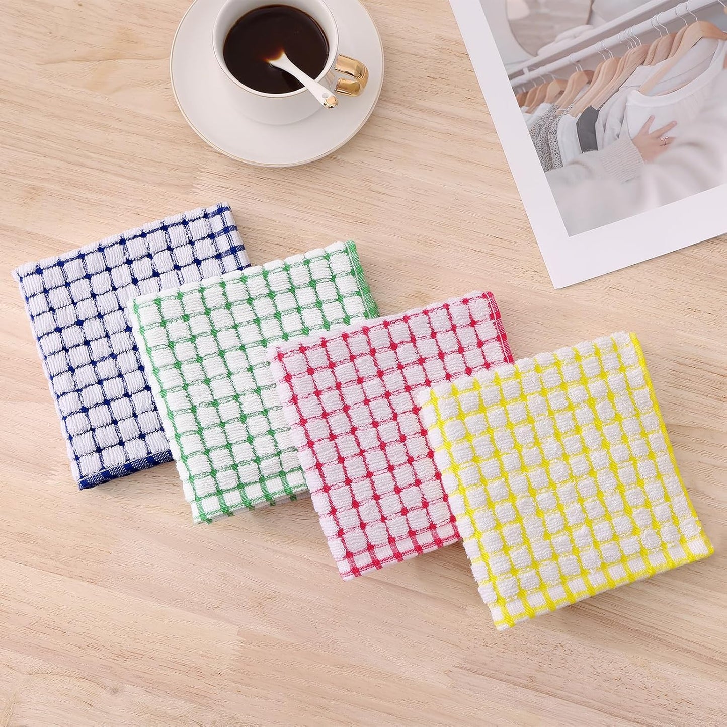 Kitinjoy Cotton 8 Pack Terry Kitchen Dish Cloths, 12 x 12 Inches Super Soft and Absorbent Dish Rags, Quick Drying Dish Towels for Washing Dishes, Green