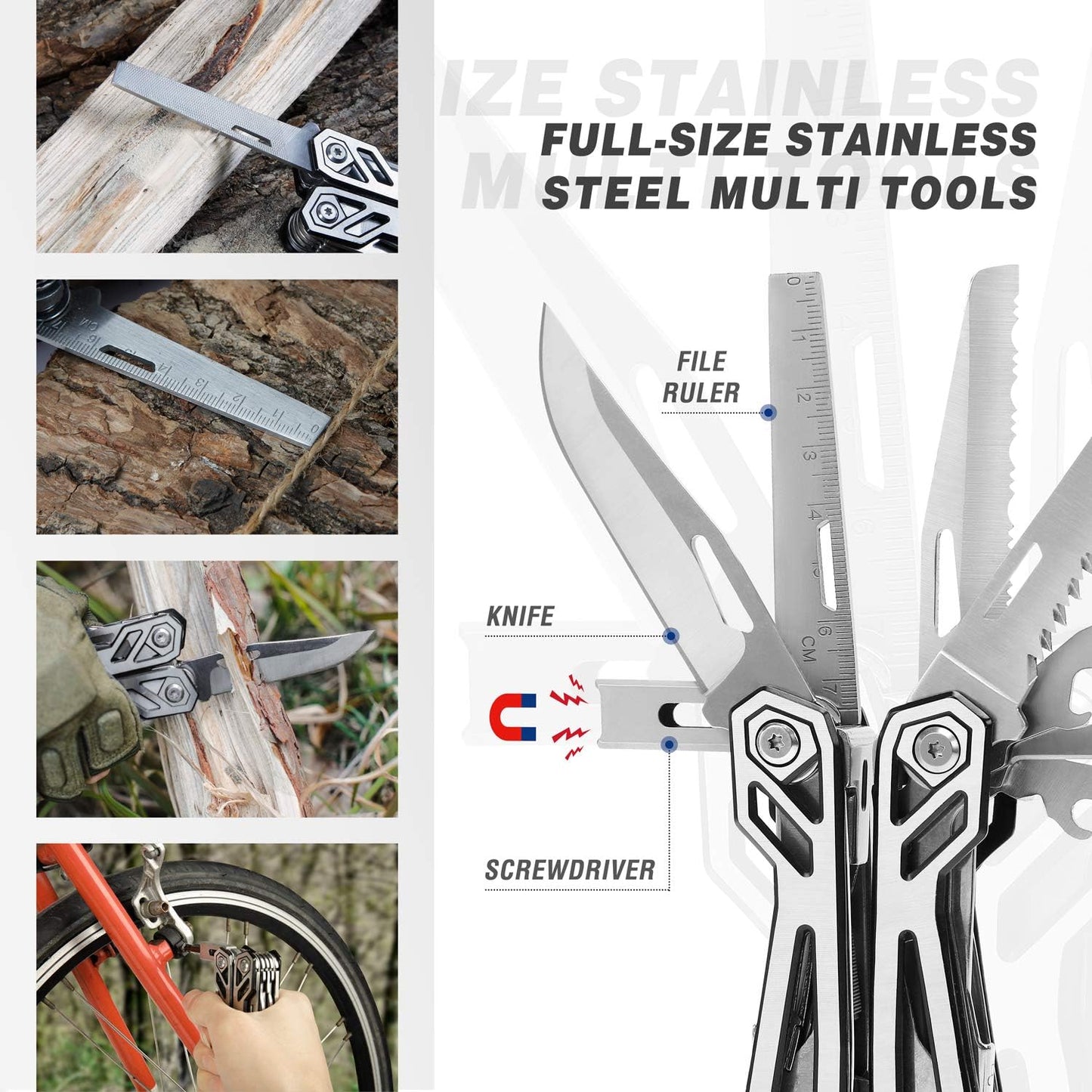 MOSSY OAK Multitool, 21-in-1 Stainless Steel Pocket Knife with Screwdriver Sleeve, Self-locking Pliers with Sheath-Perfect for Outdoor, Survival, Camping, Hiking, Simple Repair, Father Day Gifts