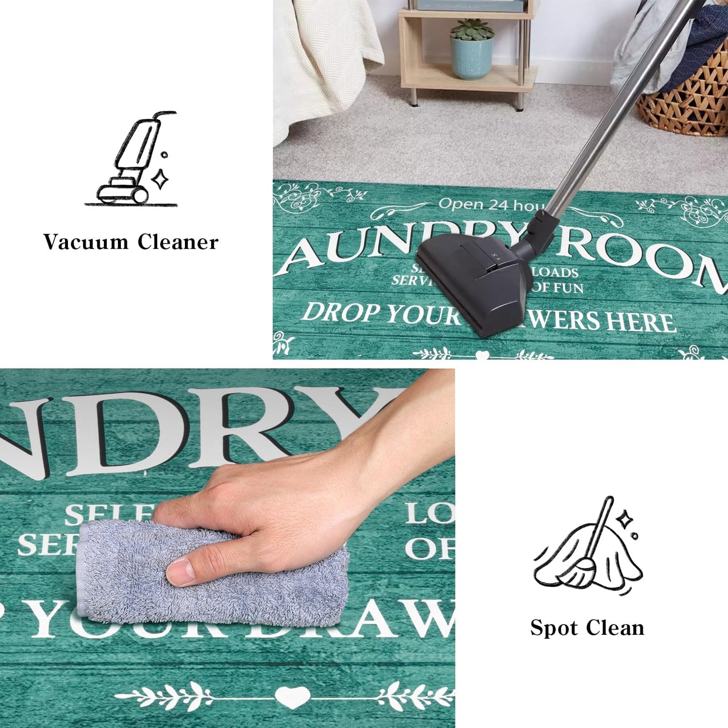 Lahome Remi Farmhouse Laundry Room Rug Runner 20"x59" Laundry Rugs and Mats for Laundry Room Non Skid Washable Floor Carpet Runner Rug for Washroom Mudroom Kitchen Bathroom Hallway Decor, Teal