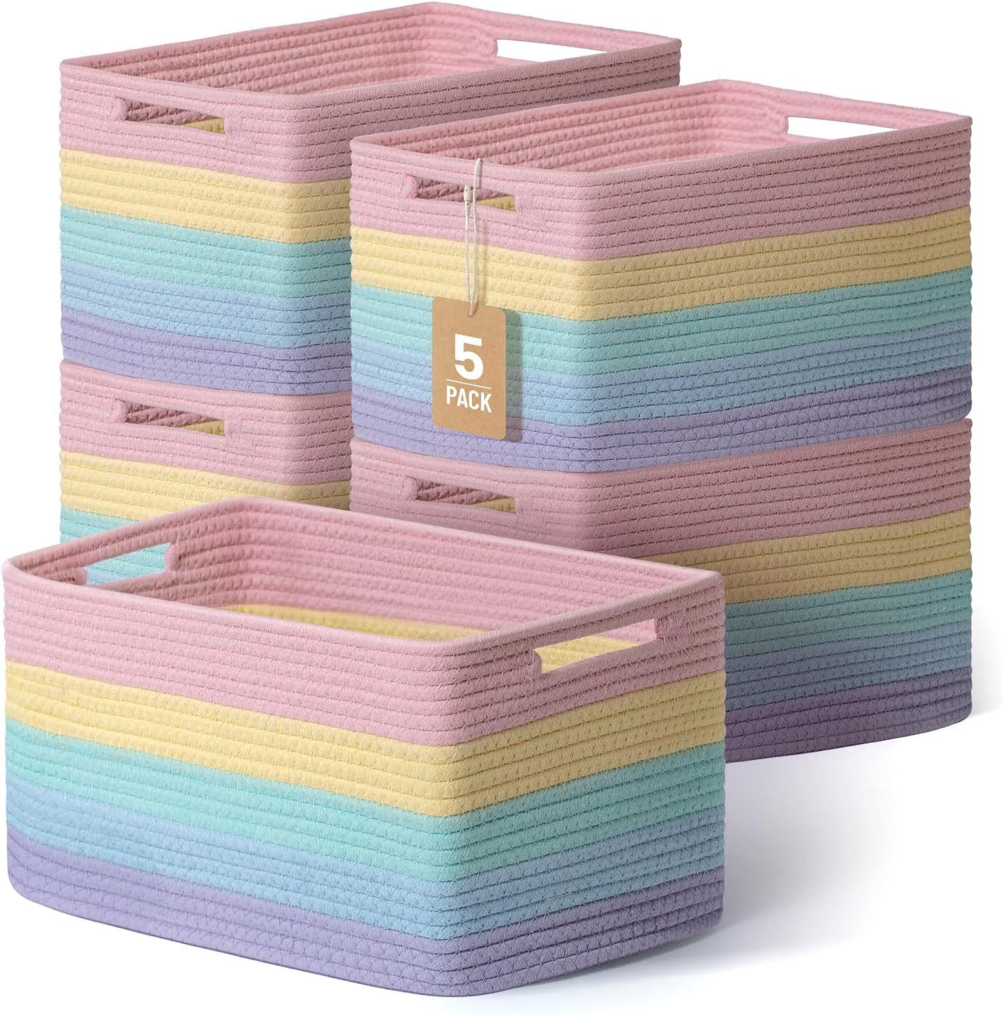 5 Pack Woven Storage Baskets, Decorative Storage Bins for Organizing