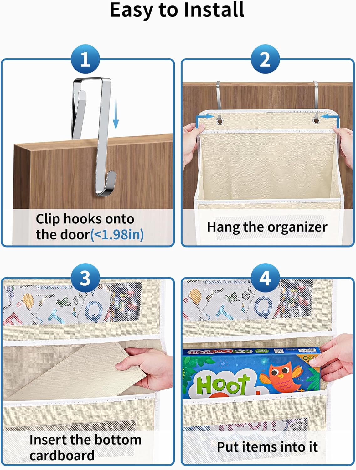 JARLINK Over The Door Organizer Storage, 5 Shelf Hanging Door Organizer with 5 Large Capacity Pockets, Anti Tilt 44 lb Load Behind Door Storage for Bedroom, Bathroom, Pantry, Nursery, (Beige)