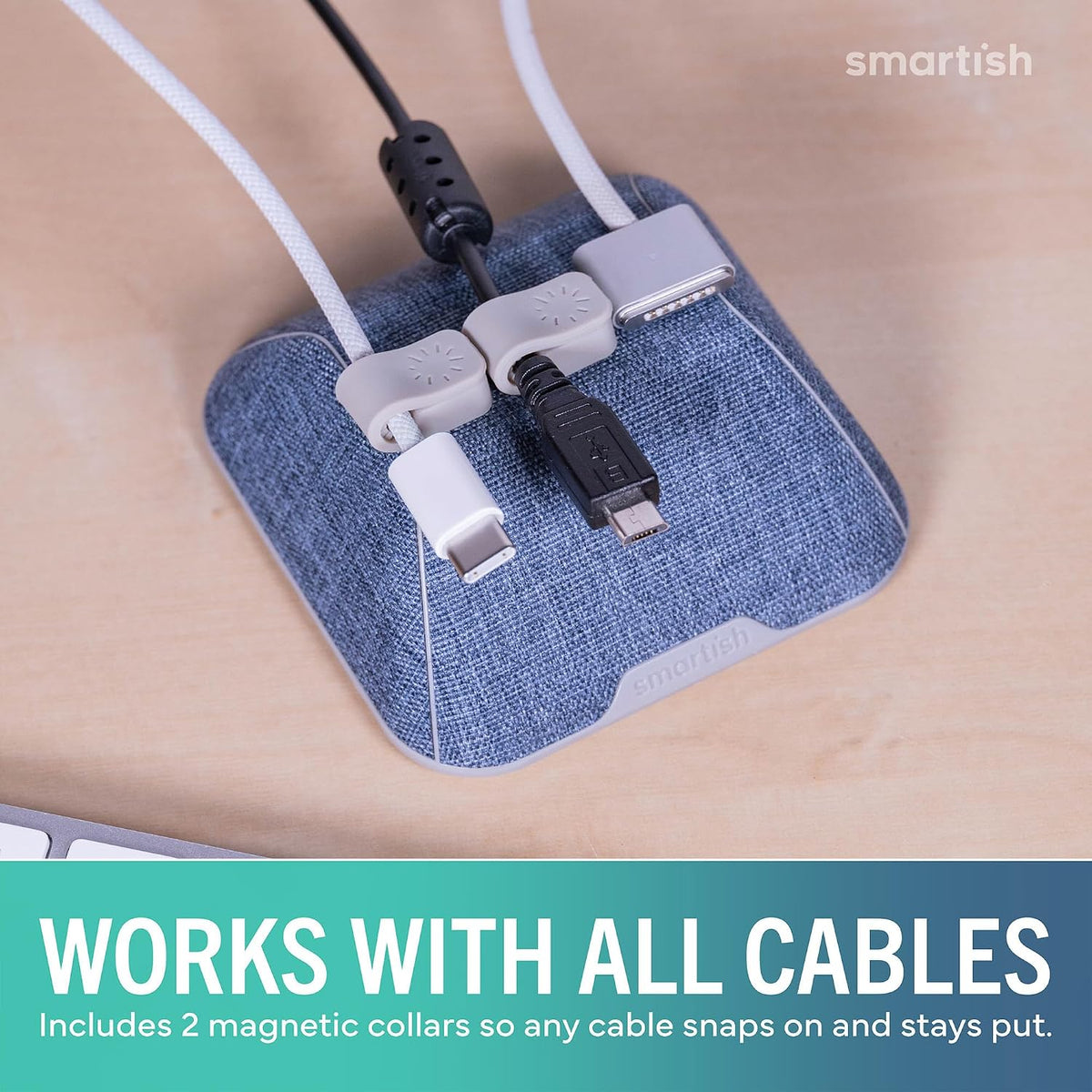 Smartish Magnetic Cord Holder, Cable Wrangler, Nightstand & Desk Organizer