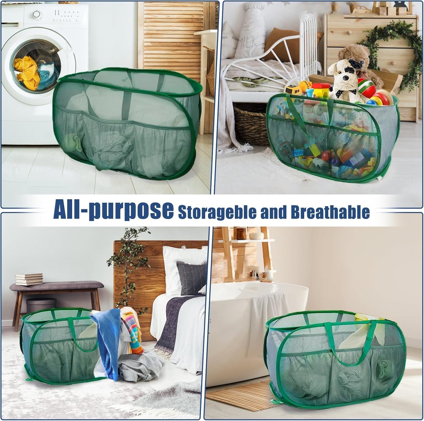 Collapsible Laundry Baskets, Upgrade Pop Up Laundry Hamper with Convenient Bags, Foldable Laundry Basket Mesh Light Weight, Easy to Carry Clothes Hampers for Laundry, Dorm, Toys, Travel 4 Pack