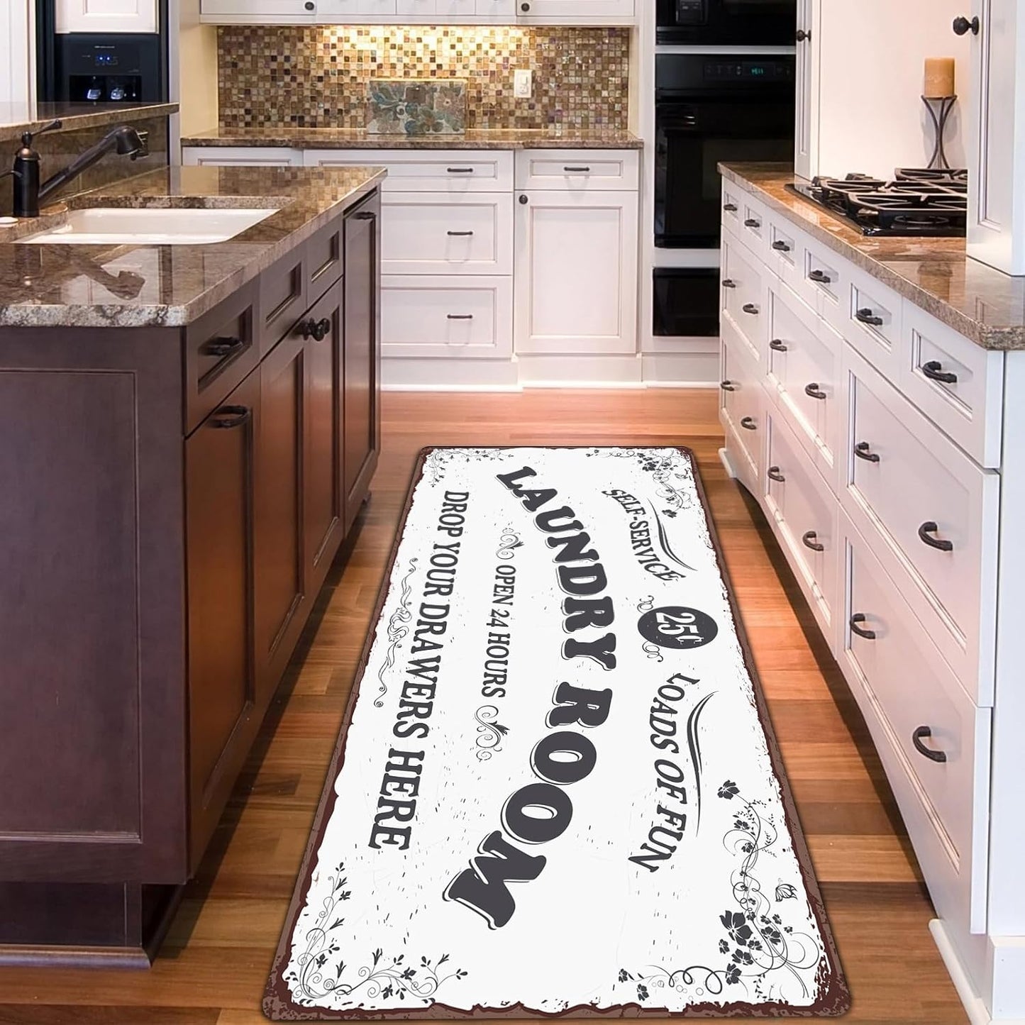 Zoke Laundry Room Rug Runner Stylish Non-Slip Laundry Room Mat 20"x47", Versatile, Waterproof Runner for Laundry, Kitchen, and Bathroom, Mudroom Decor and Farmhouse Charm