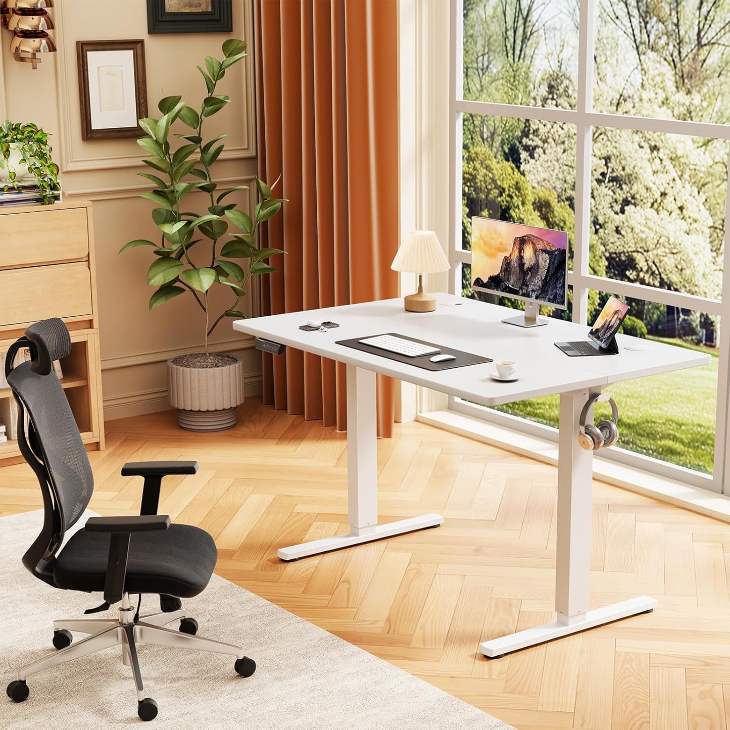 Sweetcrispy Electric Standing Desk Adjustable Height, 40x24 Inch Sit Stand Up Home Office Desks Computer Workstation PC Work Table with 3 Memory Preset Splice Wood Board Metal Frame, White