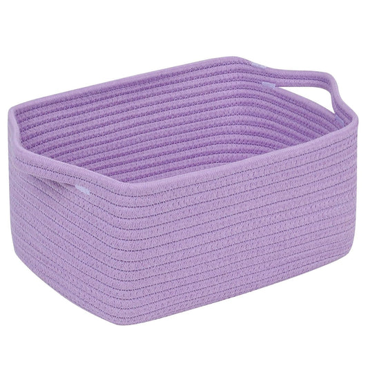 CubesLand Cube Storage Organizer Basket Bin, Cotton Rope Shelves Basket | Durable Woven Rectangular Shelf Basket for Organizing, Nursery Toys Basket, Purple Basket