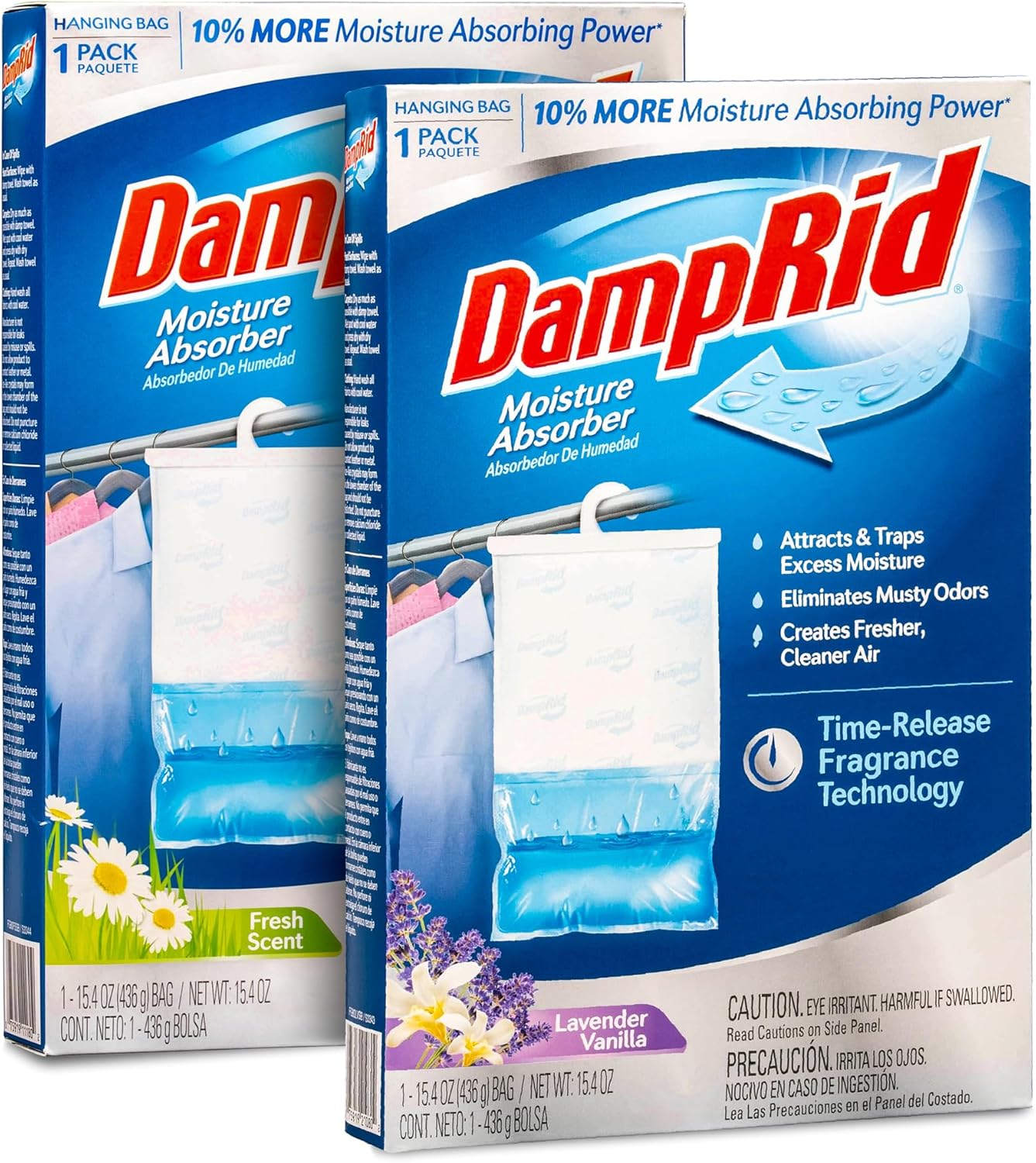 Damp Rid Hanging Bag Moisture Absorber – Fresh Scent Lavender Vanilla Humidity Absorber for Closets, Closet Deodorizer & Odor Absorber, 15.4 oz Hanging Bags 2 Pack– ILIOS Packaging