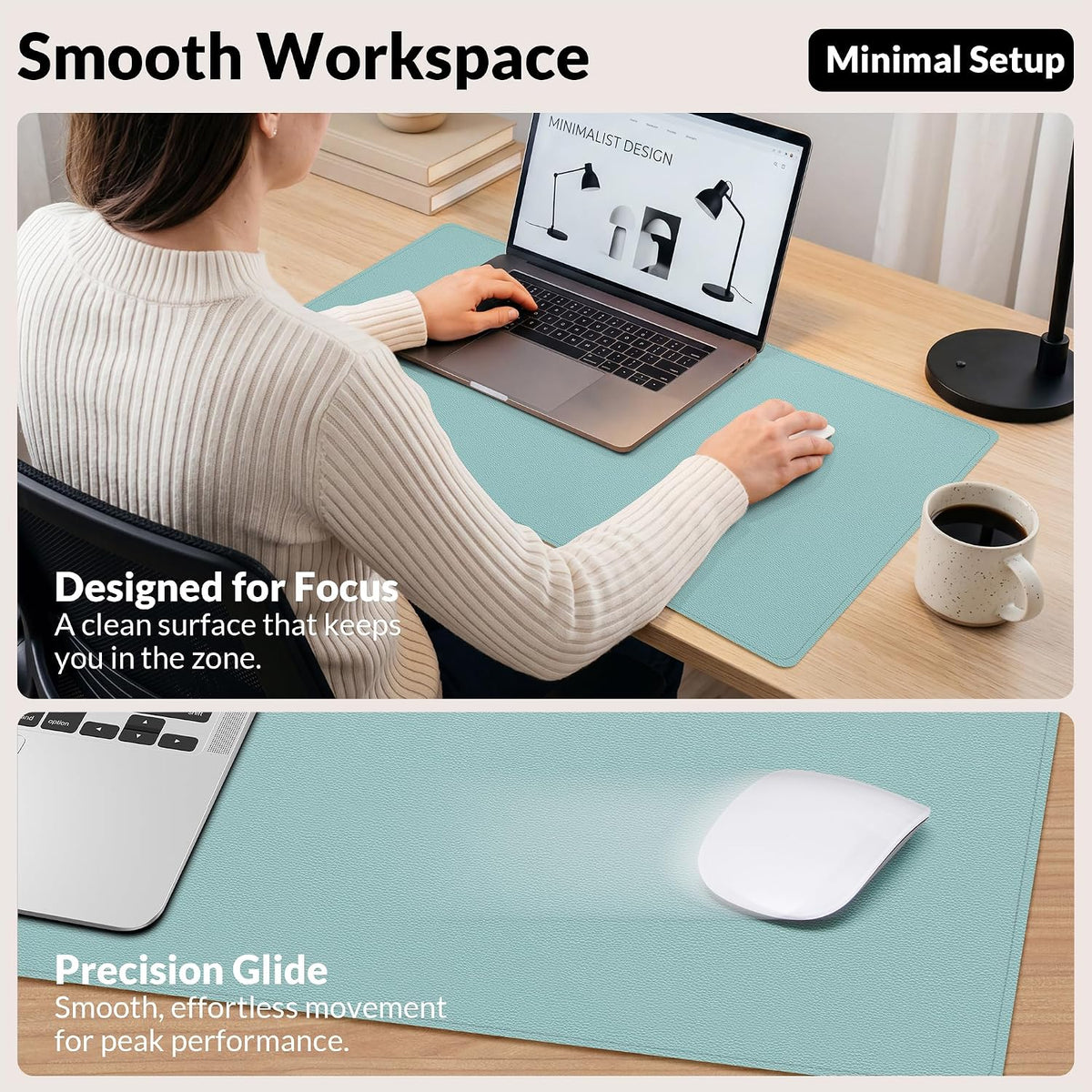 AFIING Leather Desk pad Protector, Light Blue, 35.4" x 17"