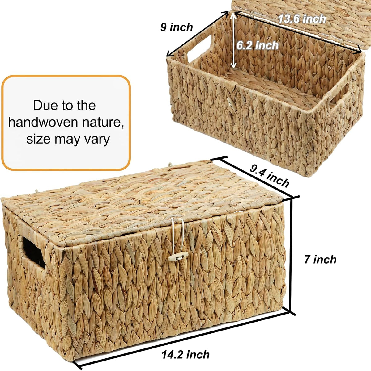 ORDELITE Water Hyacinth Wicker Storage Basket with Lid, Large