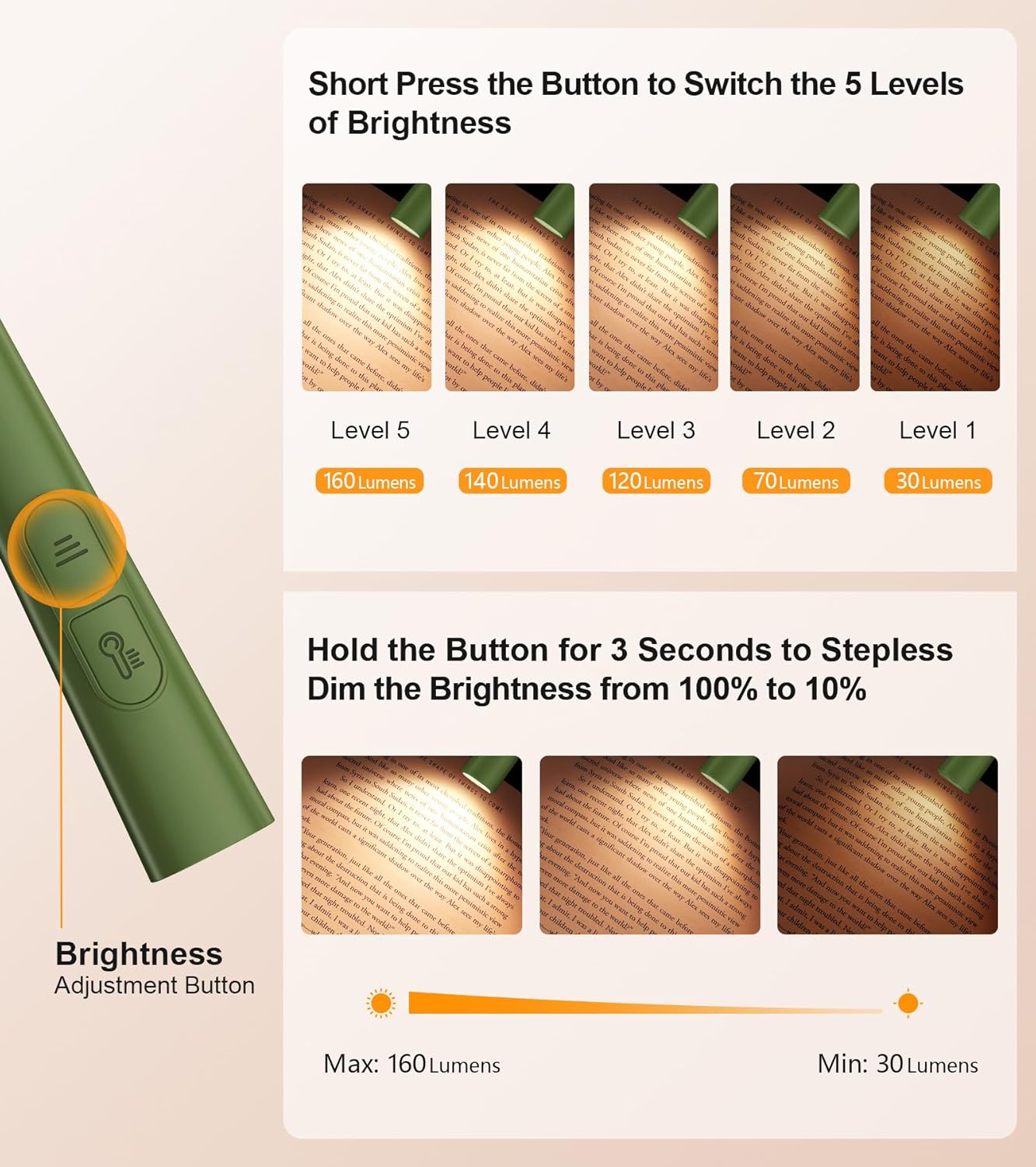 Gritin Book Light, Eye Caring 4-Color & 5-Brightness Neck Light Reading Light- Stepless Dimming,30-min Timer,80+ Hrs Runtime,Bendable Round Neck Design, Lightweight for Reading-Deep Green