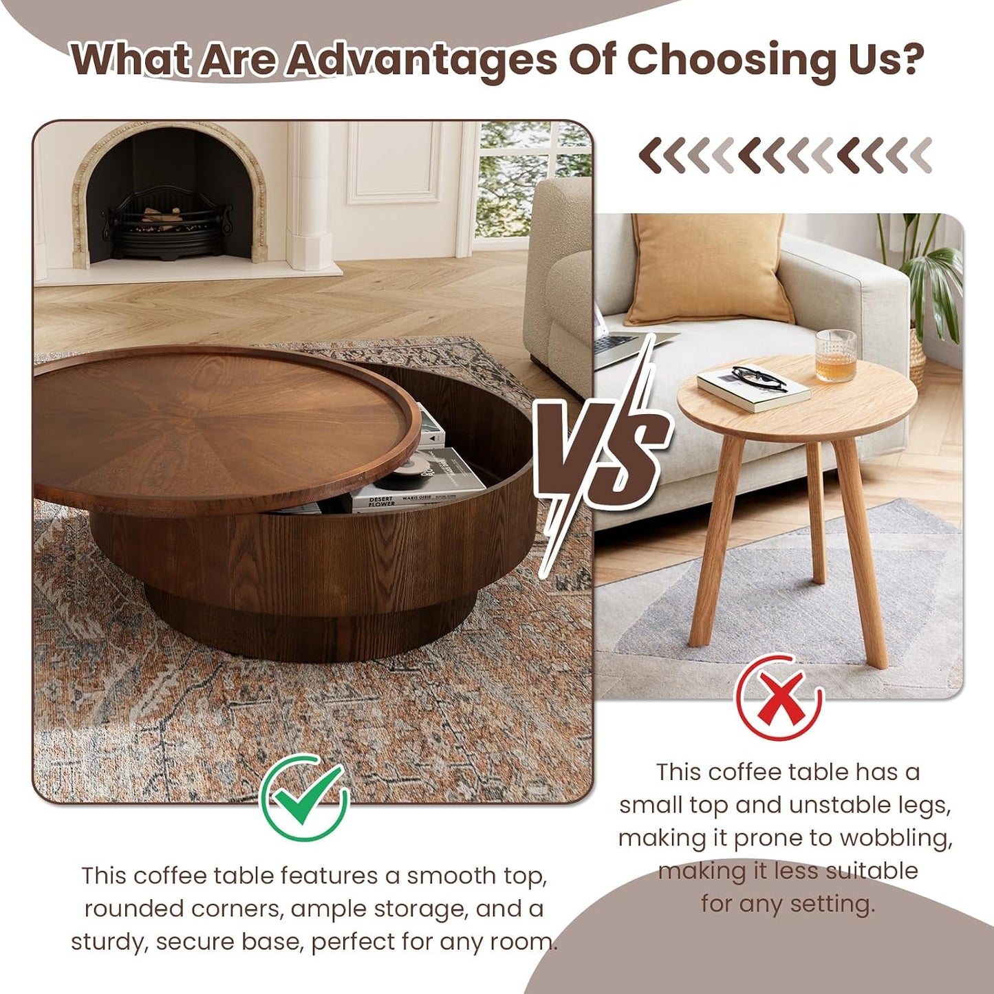 JHKZUDG 30.7" Small Round Coffee Table with Storage for Small Space | Wood Drum Coffee Table Mid Century Modern Circle Center Table Accent Tables for Living Room Apartment Easy Assembly