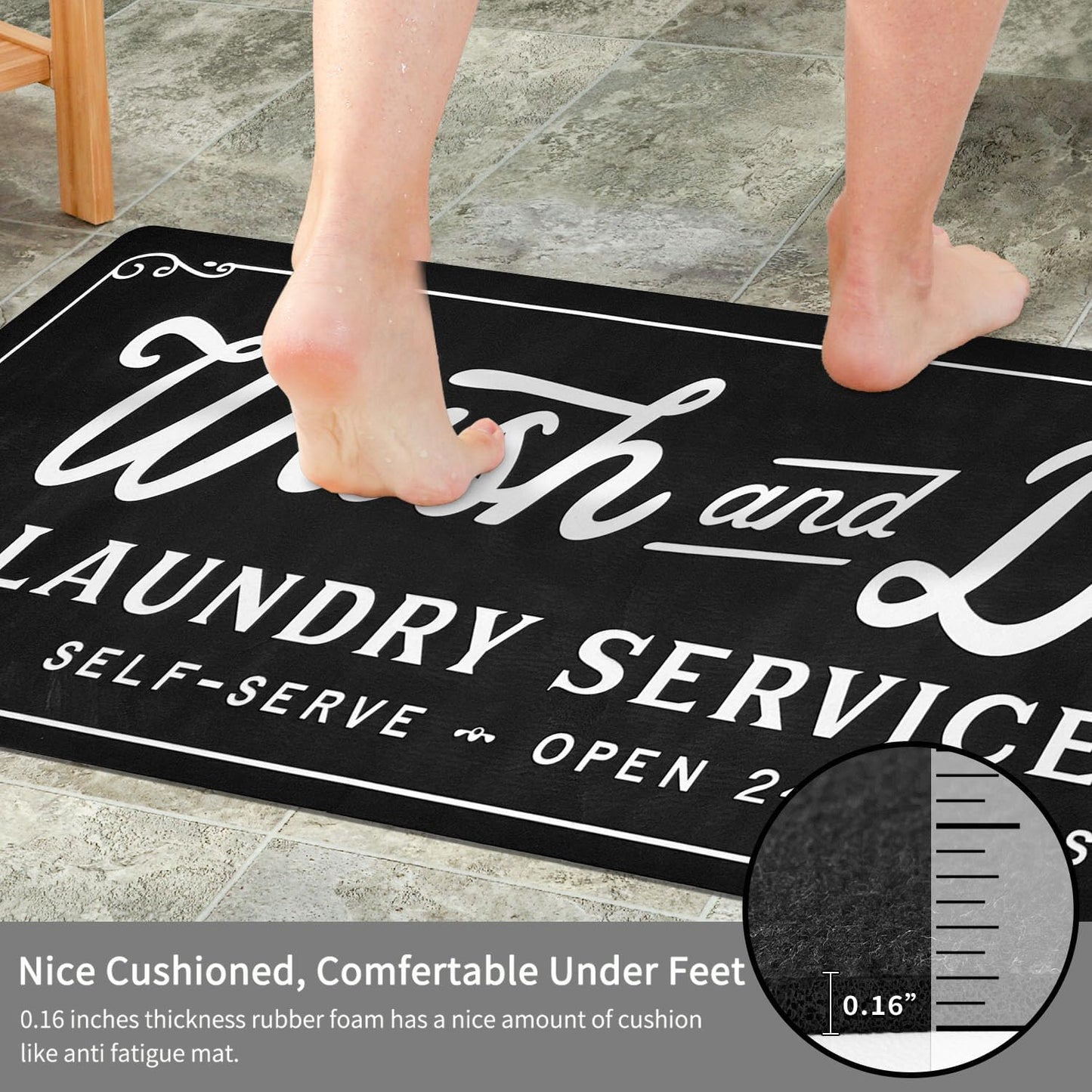 KOZYFLY Laundry Room Rug Runner 20"x48" Non Slip Kitchen Rugs Washable Laundry Room Mat Waterproof Mudroom Floor Carpet Runner Farmhouse Decor, 1.7x4ft, Solid Black, Wash and Dry