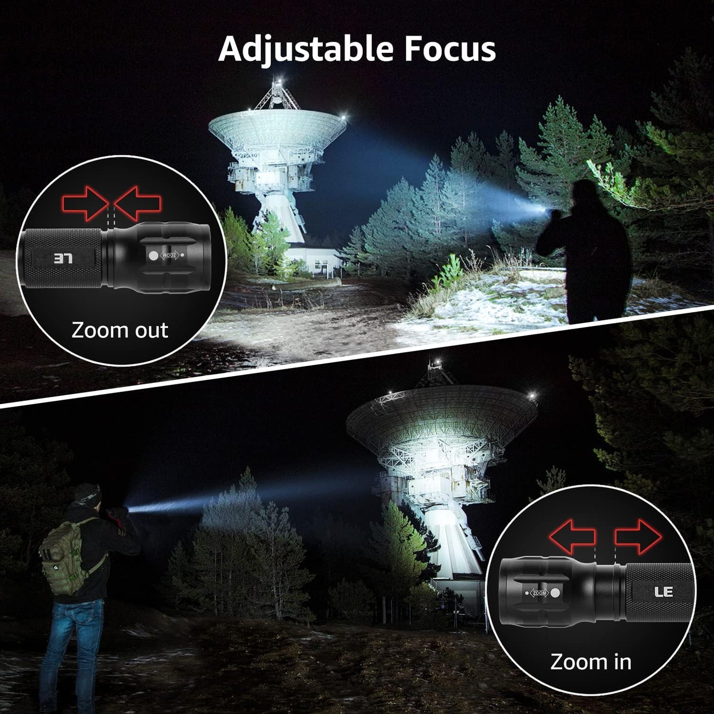 Lighting EVER LED Flashlights High Lumens, Small Flashlight, Waterproof, Adjustable Focus Flash Light for Outdoor, Emergency, Camping, AAA Batteries Included, 2 Pack
