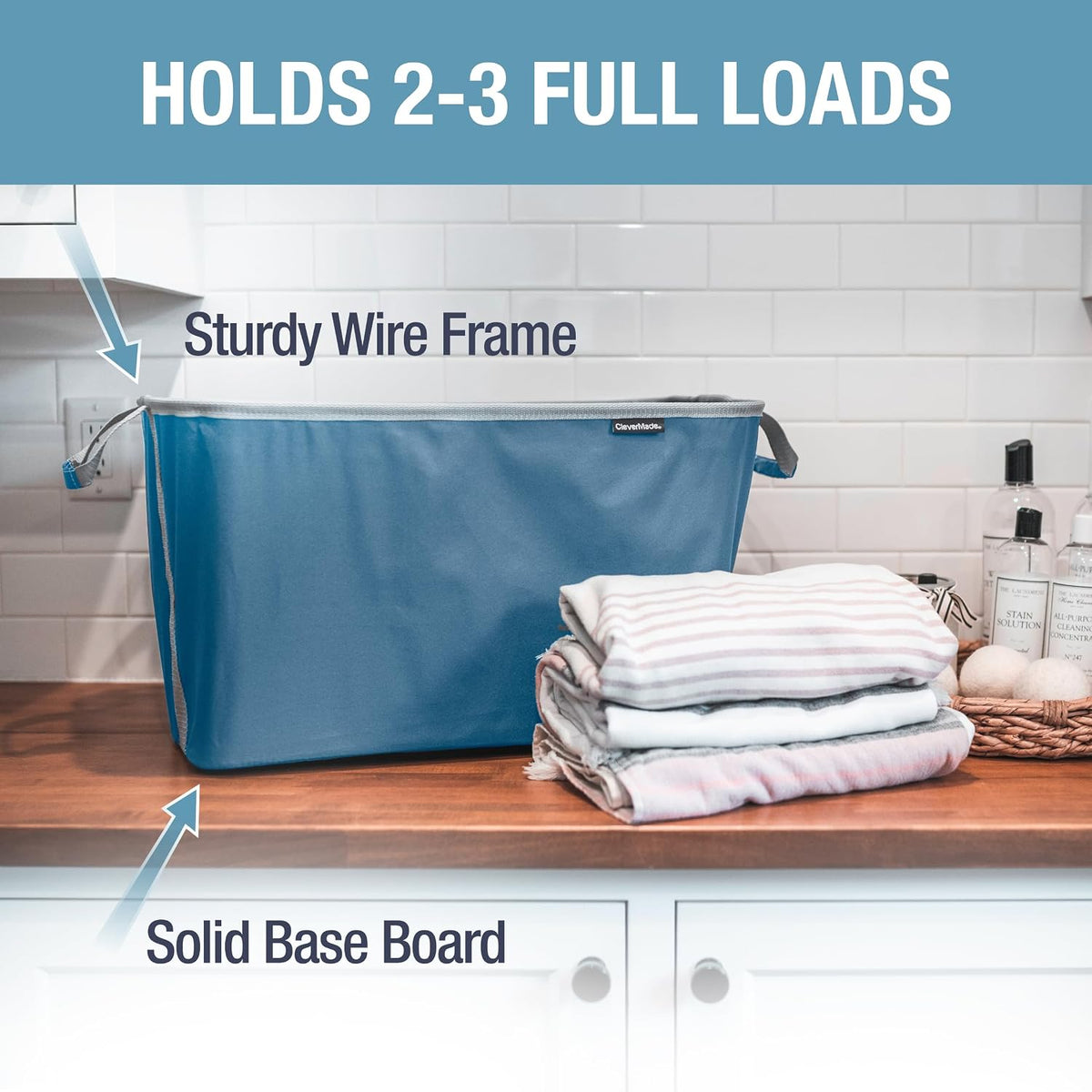 Collapsible Laundry Basket - Denim/Shadow Gray(2PK) | Clear Floor Space Between Laundry Days | Each Basket Holds 55 lb, Stays Upright While Loading, and Folds to 1.25 Inches