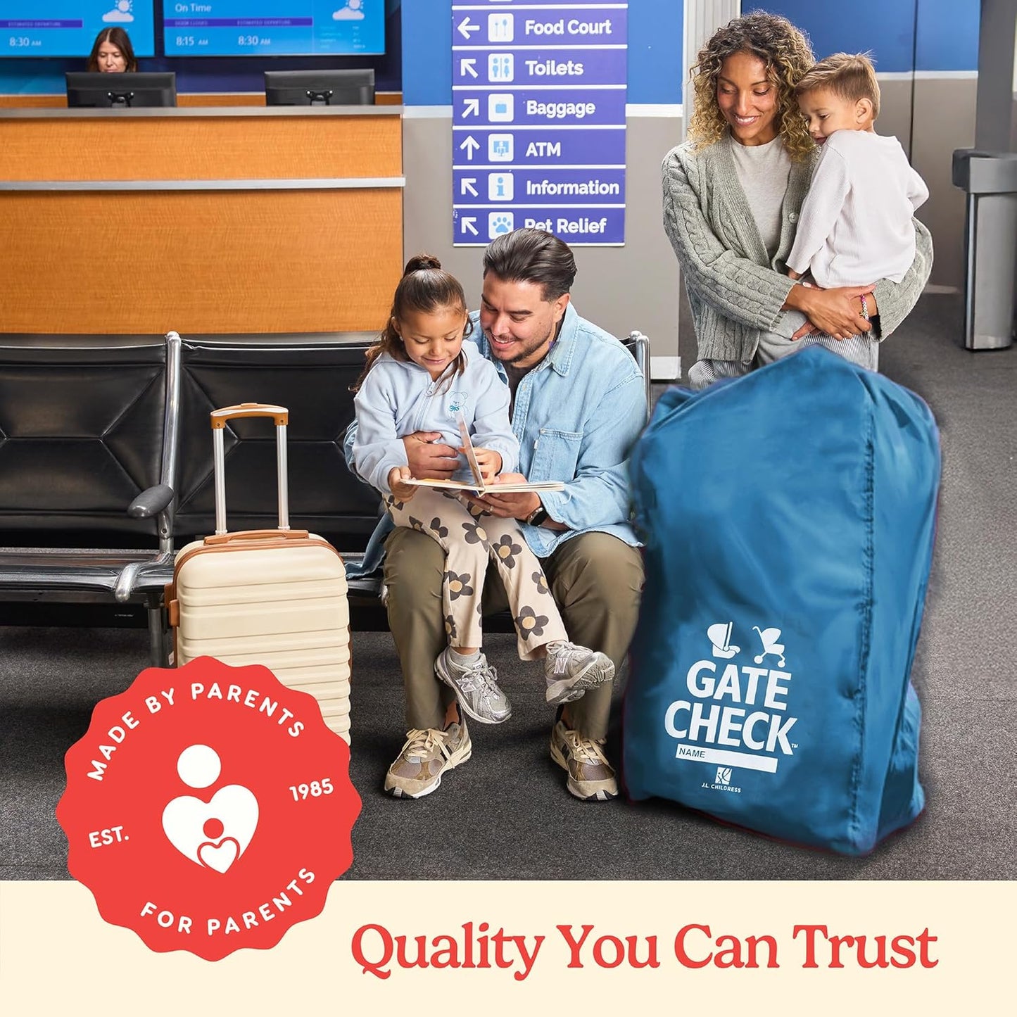 J.L. Childress Gate Check Bag for Single & Some Double Strollers - Travel Bag for Airplane, Fits Most Standard Baby Strollers, Airport Accessories Gate Check, Flying Essentials - Deluxe, Blue