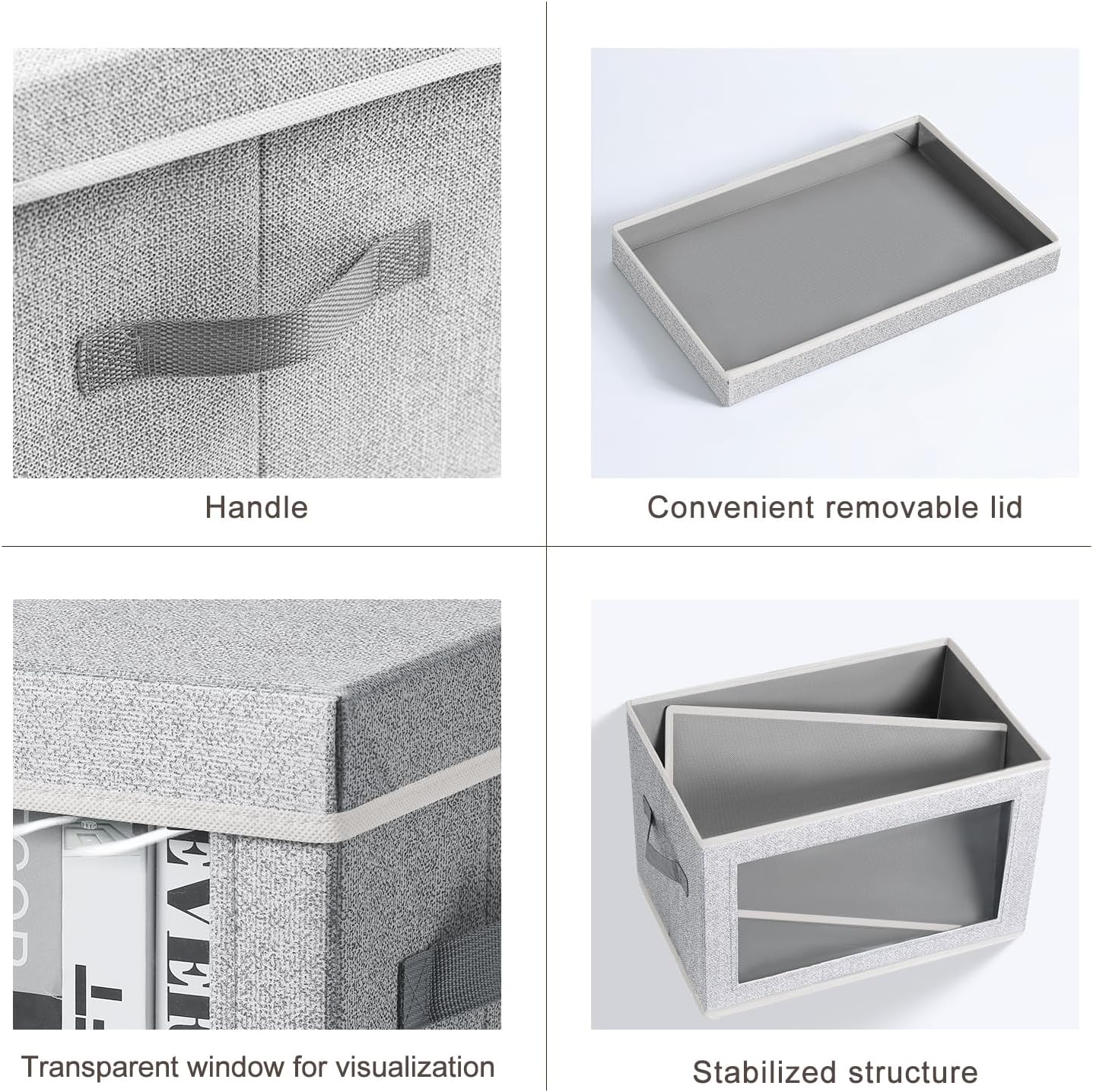 Homsorout Foldable Storage Bin with Lid - Closet Storage Organizer with Window, Storage Bins with Lids for Clothes, Fabric Storage Baskets for Shelves, Bedroom, Dorm, Light Grey, 4 Pack