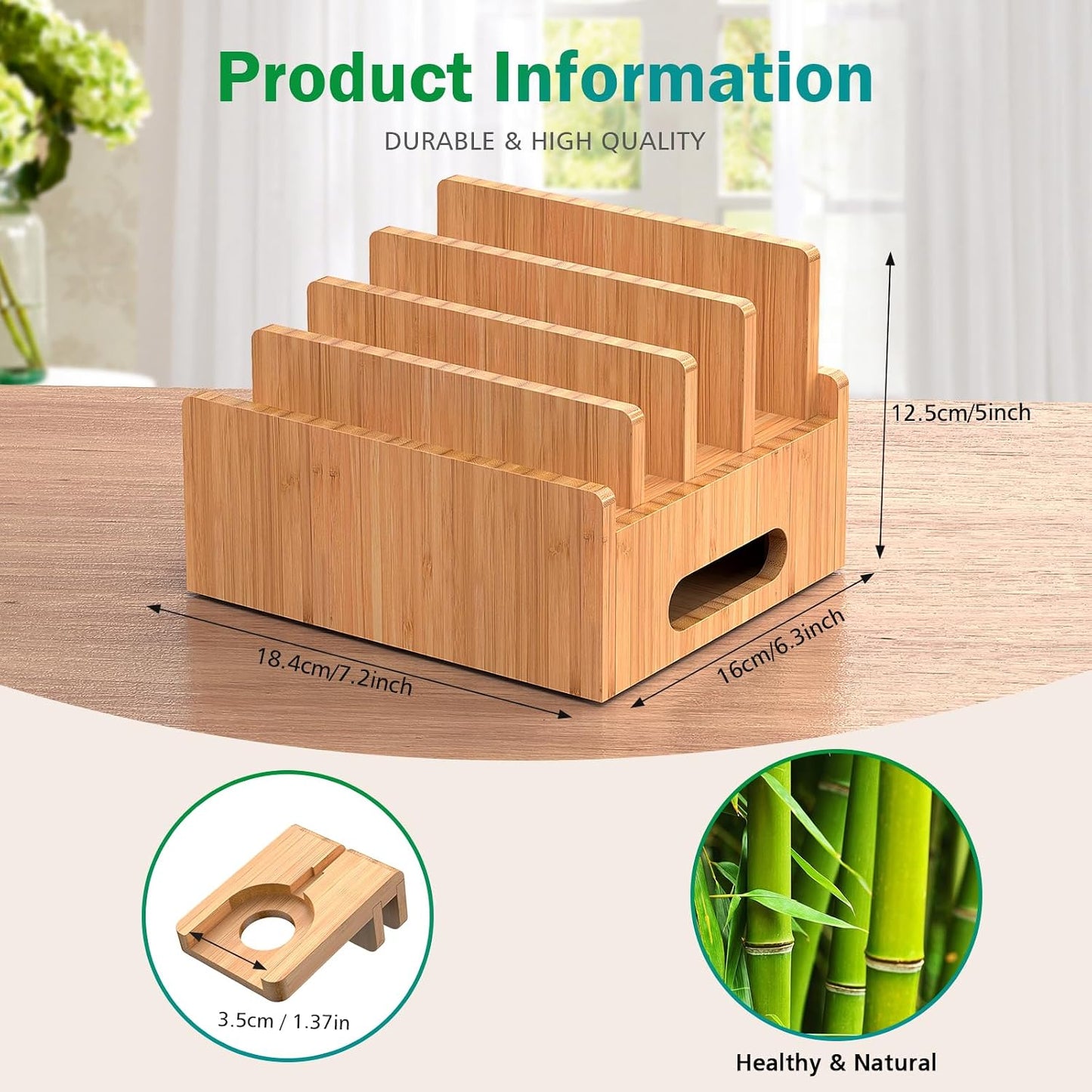 Pezin & Hulin Cell Phone Charging Stations with Watch Holder | Bamboo Dock Organizer for Multi Devices, Tablets, Smart Watch, No Power Charger Supply