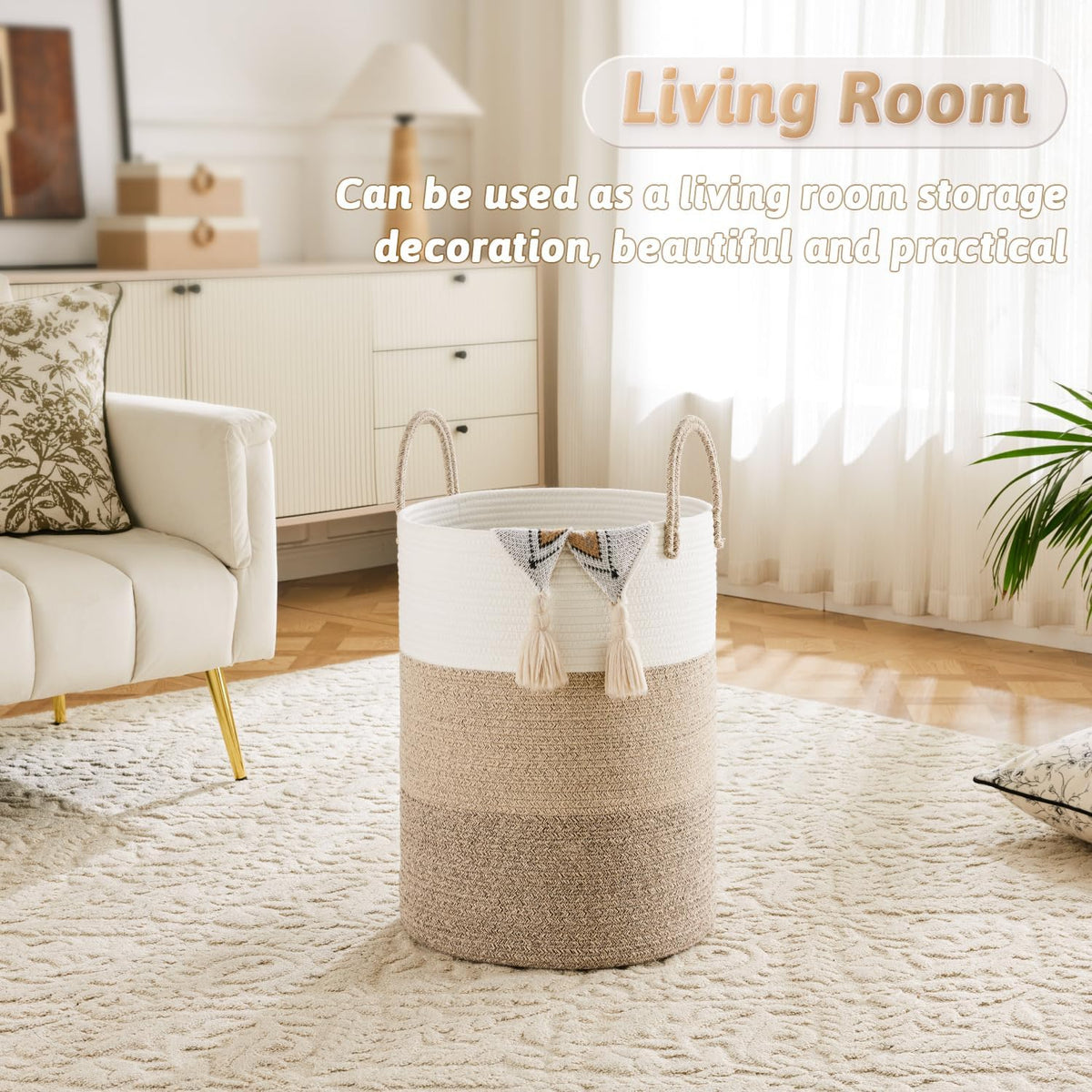 Artfeel Laundry Basket,Woven Cotton Rope Laundry Hamper,40L for Decorative Storage of Dirty Clothes,Toys and Blankets in Bathroom,Bedroom and Living Room