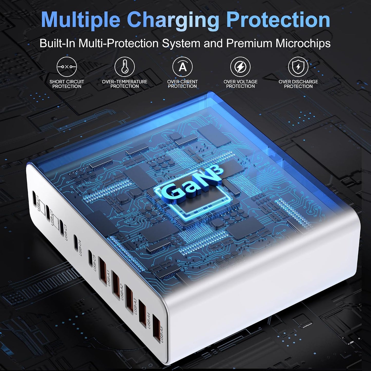 800W USB C Charger Block,10-Port GaN Charging Station | Aexhend Fast Charging Type C & USB A Wall Charger Adapter for MacBook Pro/Air,iPhone,iPad,Dell XPS,Samsung Galaxy(White)