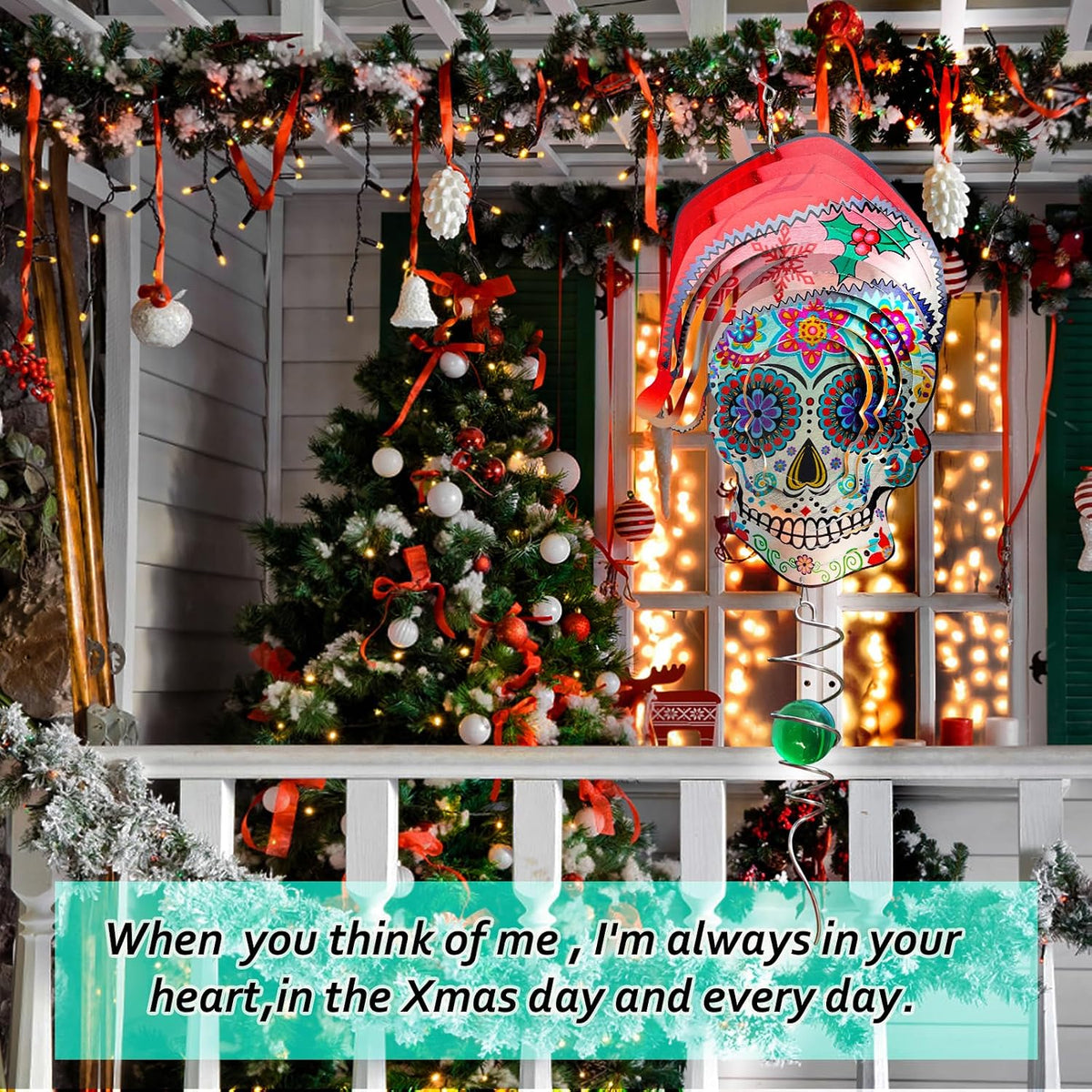 FONMY Santa Sugar Skull Wind Spinner Kinetic 3D Metal Garden Wind Sculpture Unique Gifts Christmas Decorations Quality Hanging Ornament for Home and Garden Indoor/Outdoor 12inch Mandala Wind Spinners
