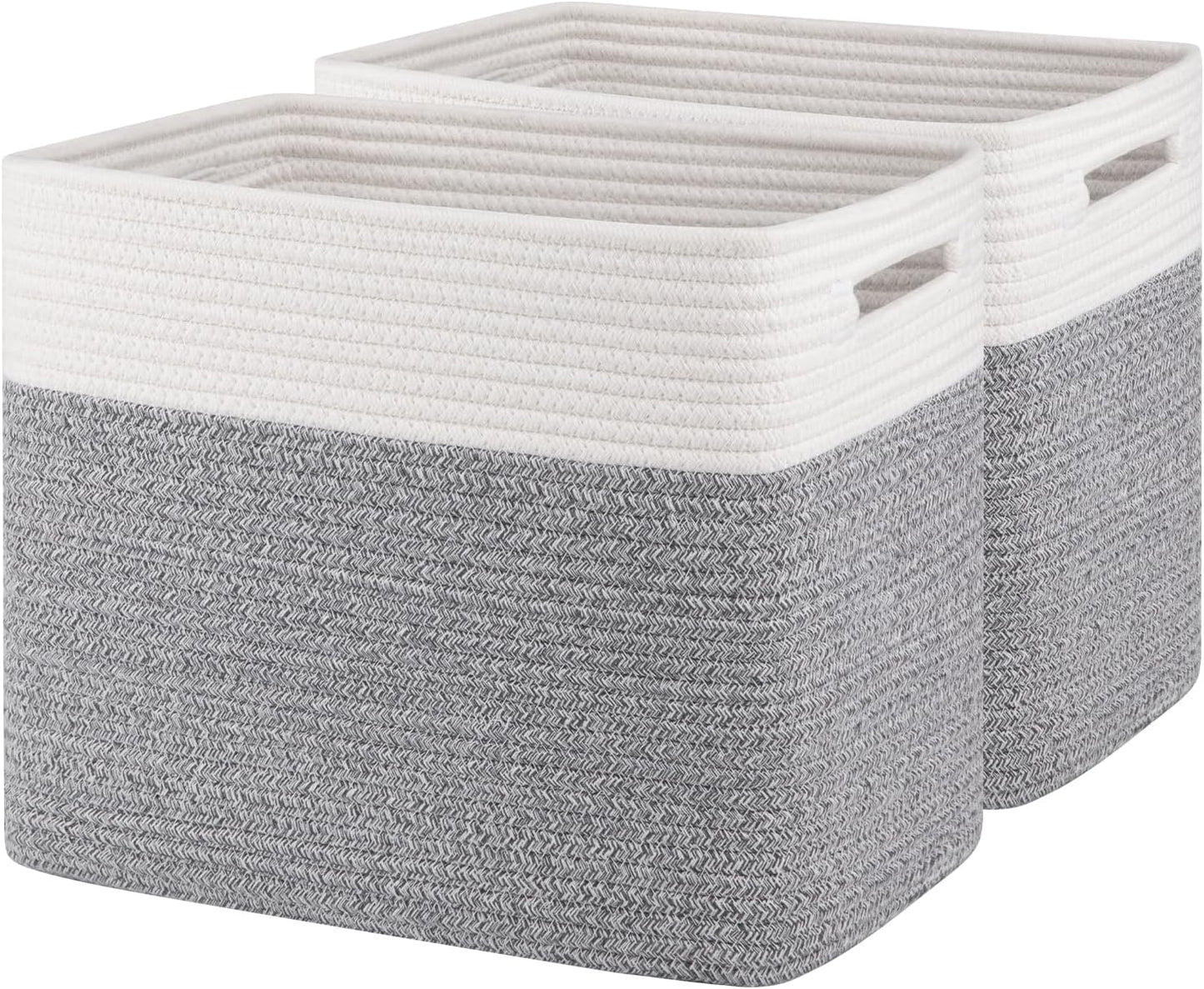 OIAHOMY 2 PACK Tall Storage baskets 42L Blanket Basket Living Room Brown | Large Collapsible Storage Bins Narrow Basket Baskets for Closet Organization Storage Baskets for Shelves Toy Storage Basket