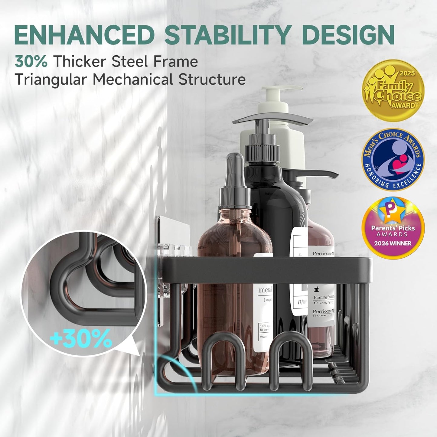 Veken Shower Caddy 6-Pack, Advanced Rustproof Design, No Drilling Adhesive Shelves, Rack with Soap Holder, Large Capacity Bathroom Organizers and Storage, Wall-Mounted Kitchen & Home Decor
