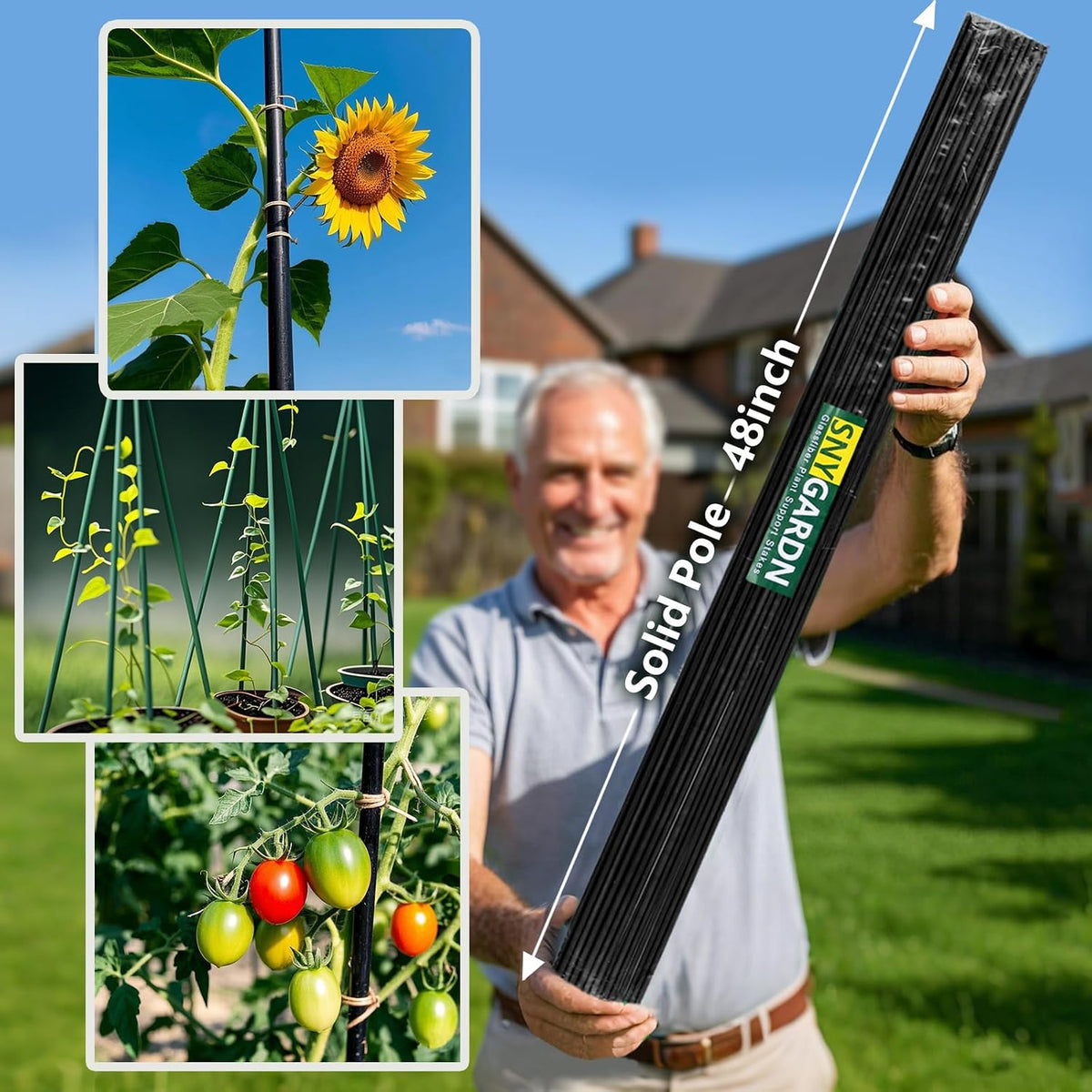 Garden Stakes 48 inch 20 Pack 0.27" Dia Solid Glassfiber Plant Support Rod Tomato Trellis Stakes (Black)