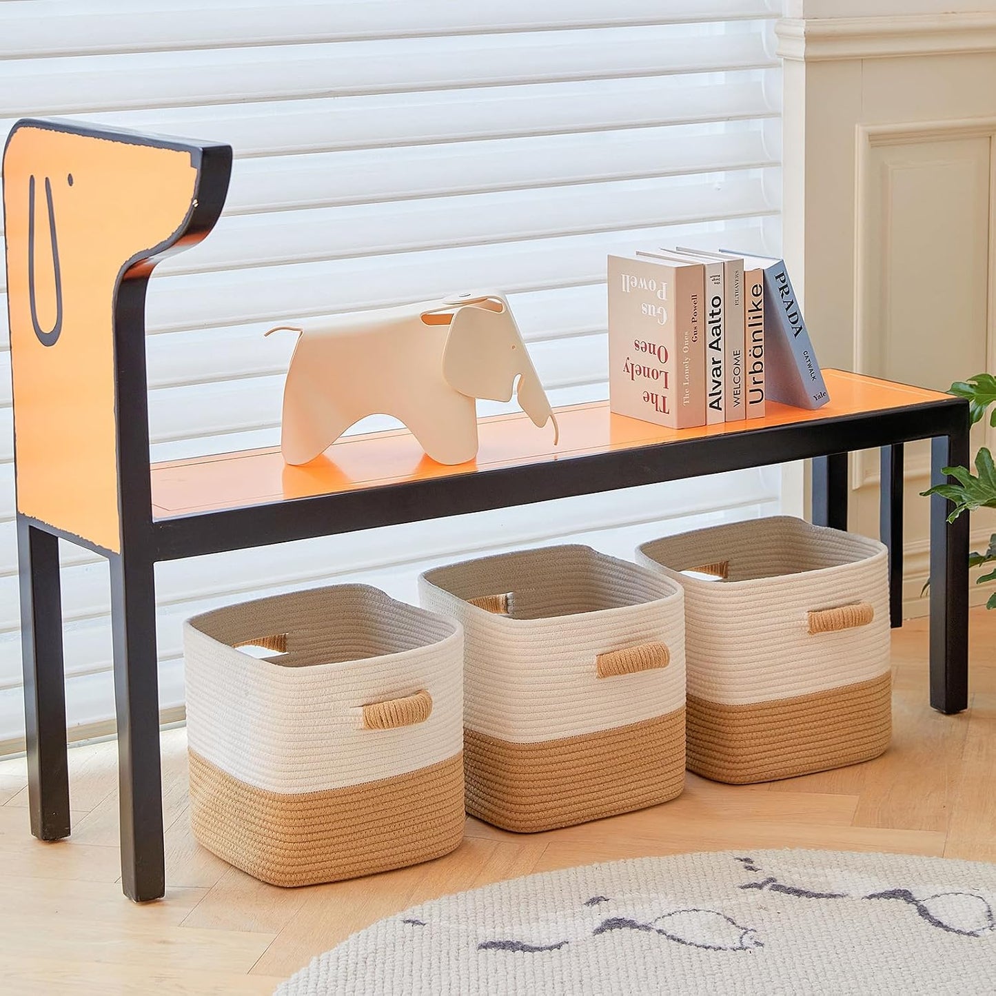 R RUNKA Storage Cube Baskets for Organizing -3 Pack -11 inch Square Baskets for Cube Storage, Closet Storage Bins-Woven Cube Storage Bins for Shelves- Ideal for Toy Storage |White & Khaki