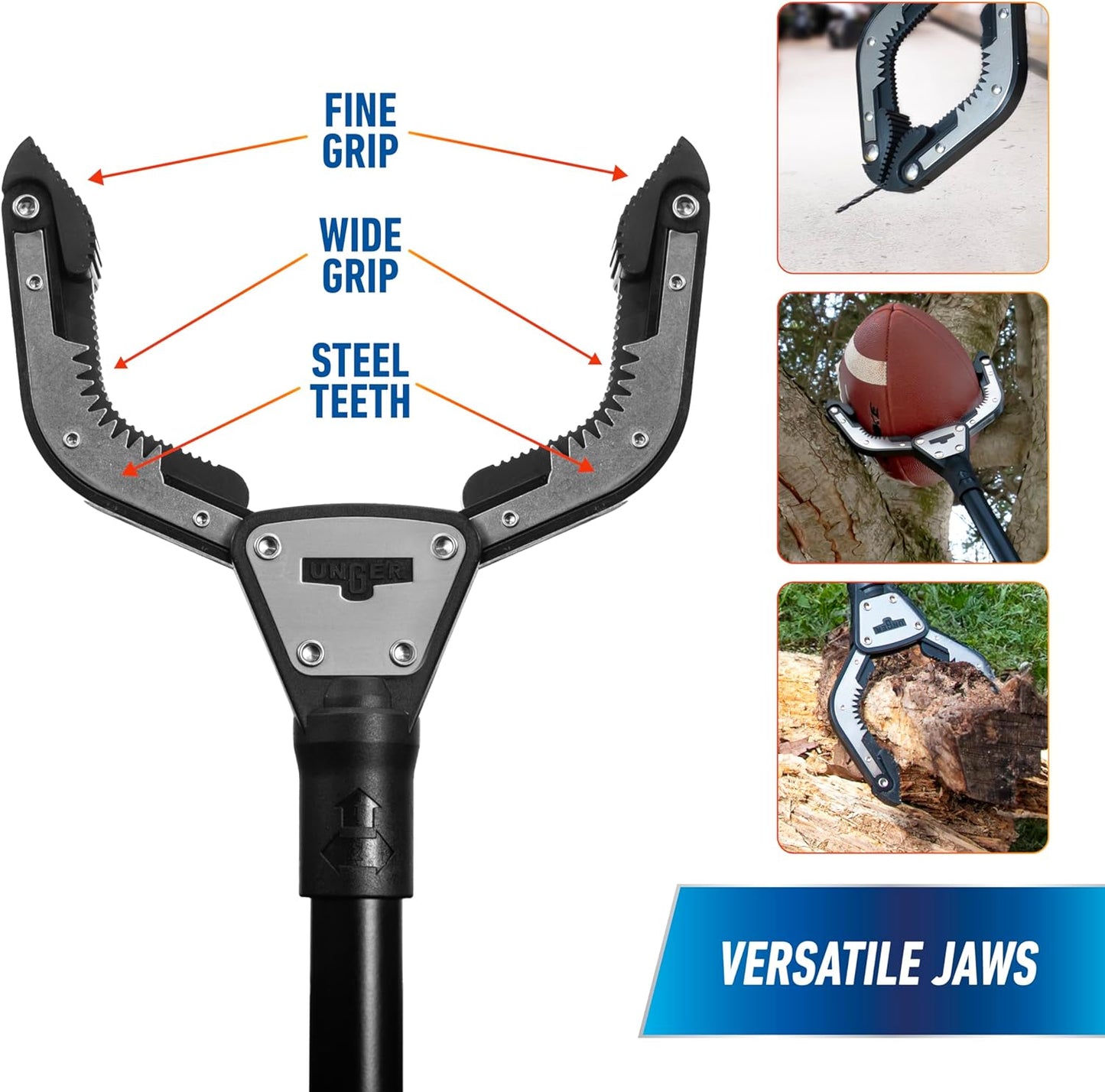 Unger Professional 42.5” Rugged Reacher Grabber Tool with Rotating Head, Outdoor Trash Picker Upper, Heavy Duty Claw Pickup, Durable Litter Yard Clean Up for Twigs, Lawn, and Garden Use