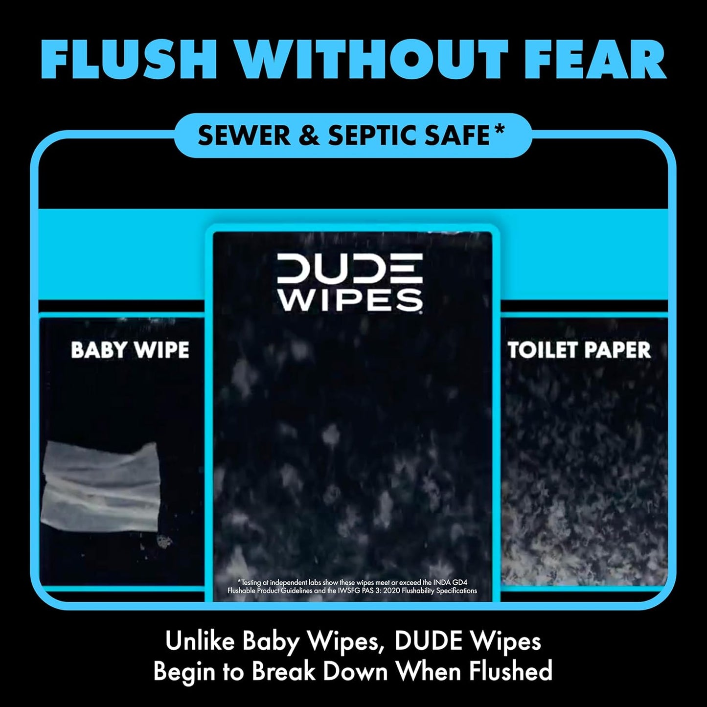 DUDE Wipes Unscented Flushable Wipes - Extra-Large Adult Wet Wipes for Sensitive Skin - 6 Pack (288 Count) - Infused with Vitamin E and Aloe - Septic and Sewer Safe