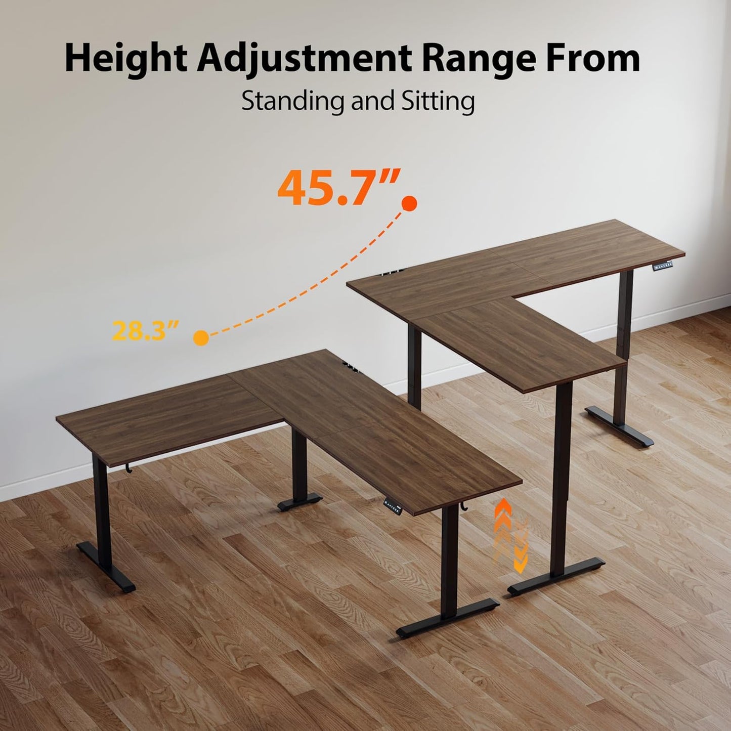 Agilestic L Shaped Standing Desk 63 x 55 inch Adjustable Height, Electric Corner Standing Desk, Sit Stand Computer Table with Splice Board, Dark Walnut