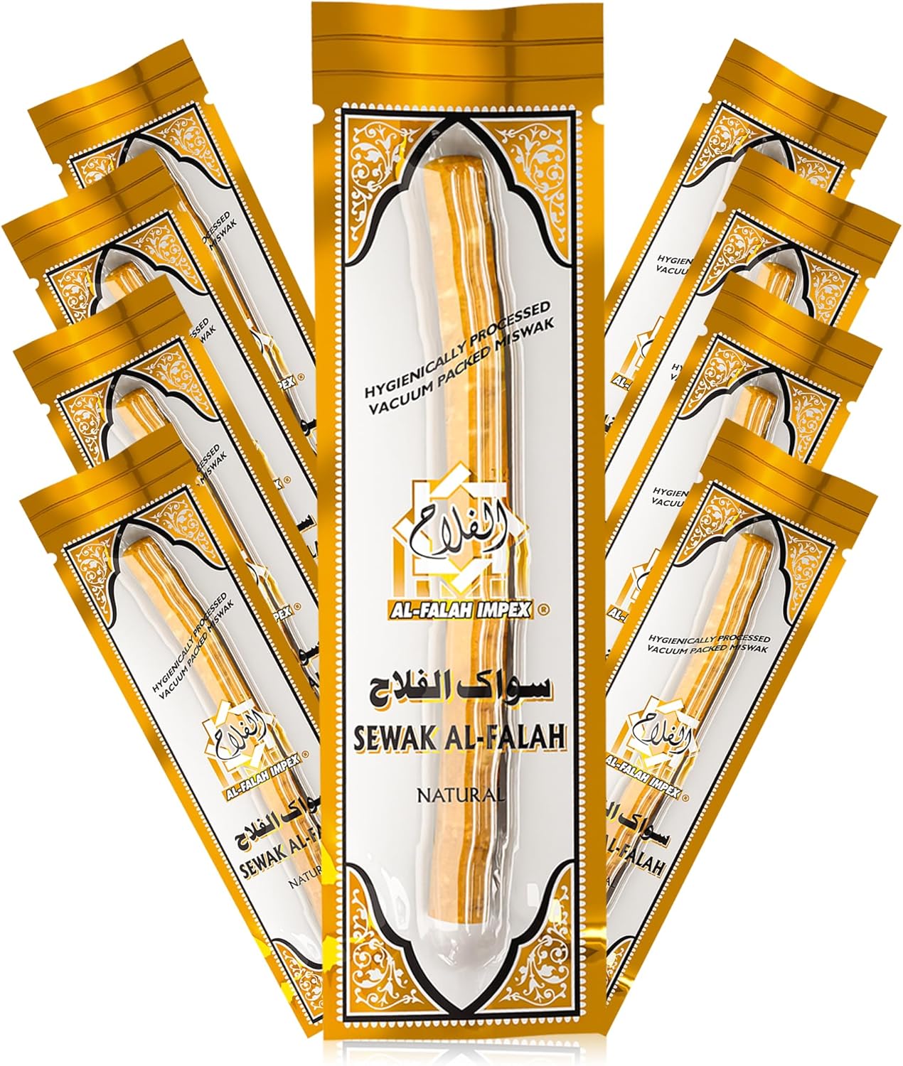 SEWAK AL-FALAH Miswak (Traditional Natural Toothbrush) - 10 Pack - Individually Vacuum Sealed for Long-Lasting Freshness – Traditional Oral Care for Deep Cleaning, Whitening, and Plaque Defense