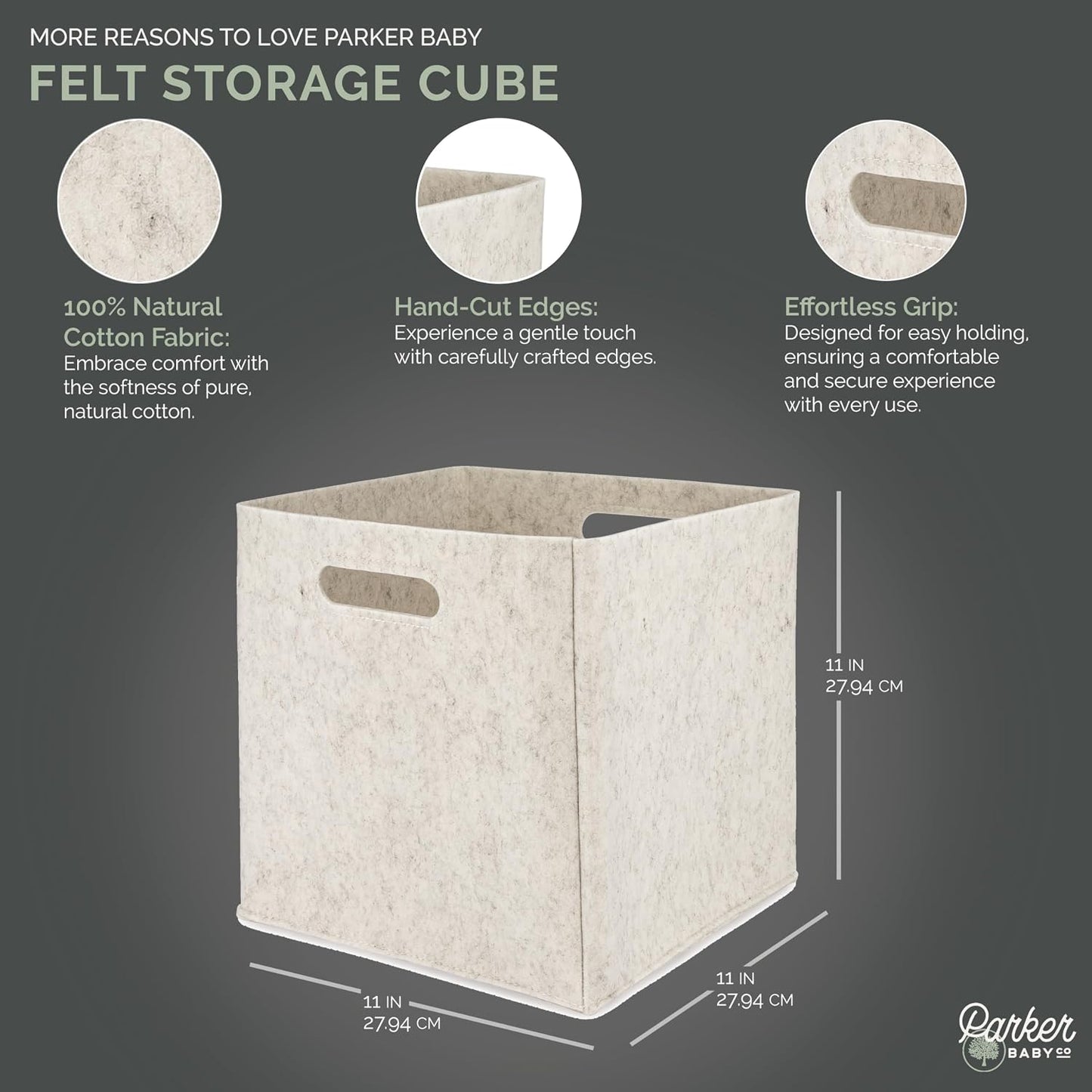 Parker Baby Co. Foldable Felt Storage Cube Bin, 11 Inch Storage Bin - White | Collapsible cubby basket stores diapers, toys, blankets & closet essentials. Soft felt fabric, flexible & foldable structure