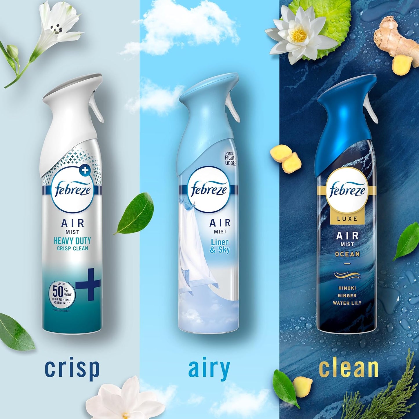 Febreze New & Improved Air Mist Scent Mix, Air Freshener, Home and Kitchen Essentials, Odor Fighting Room Spray, 8.1 oz bottle, 3 Count