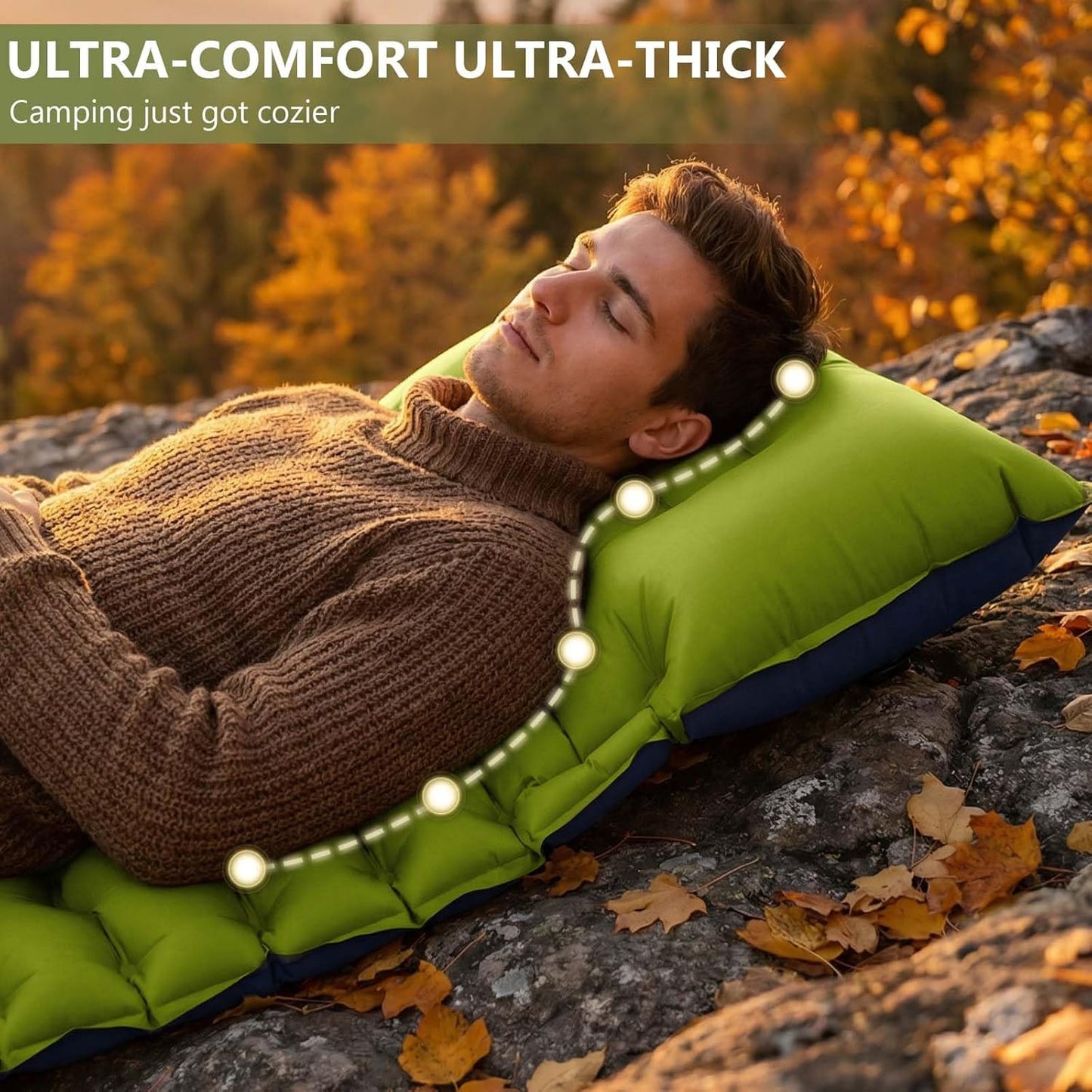 Sleeping Pad, Ultralight Camping Mattress with Pillow, Built-in Foot Pump Inflatable Sleeping Pad Compact for Camping Backpacking Traveling Hiking Tent, Single, Green