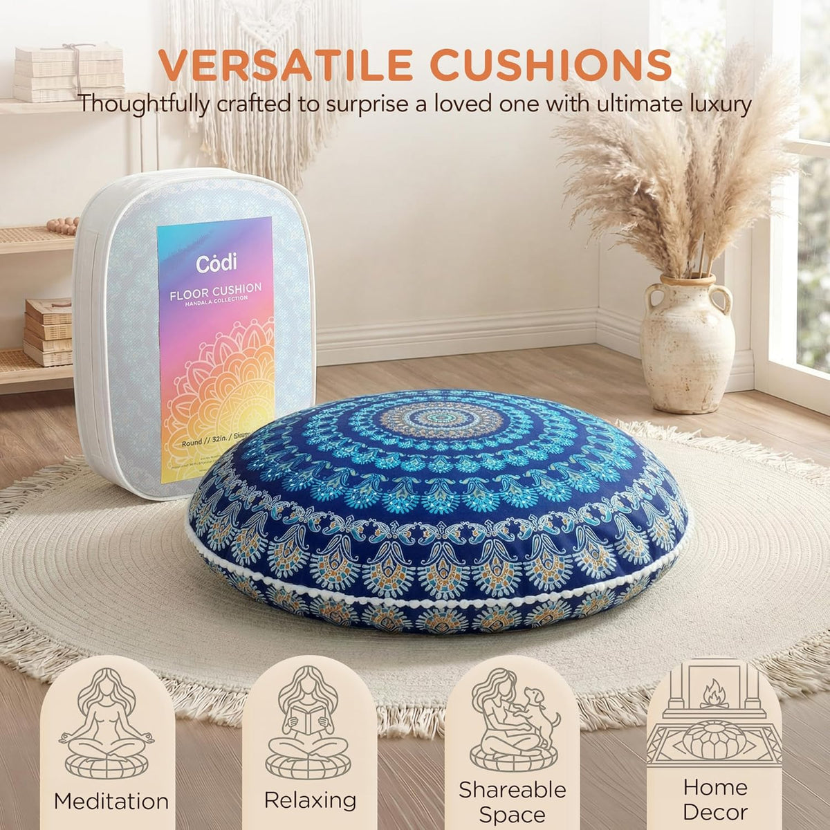 Codi Floor Pillows 2 Pack, Large Meditation Cushions for Adults, 32-inch