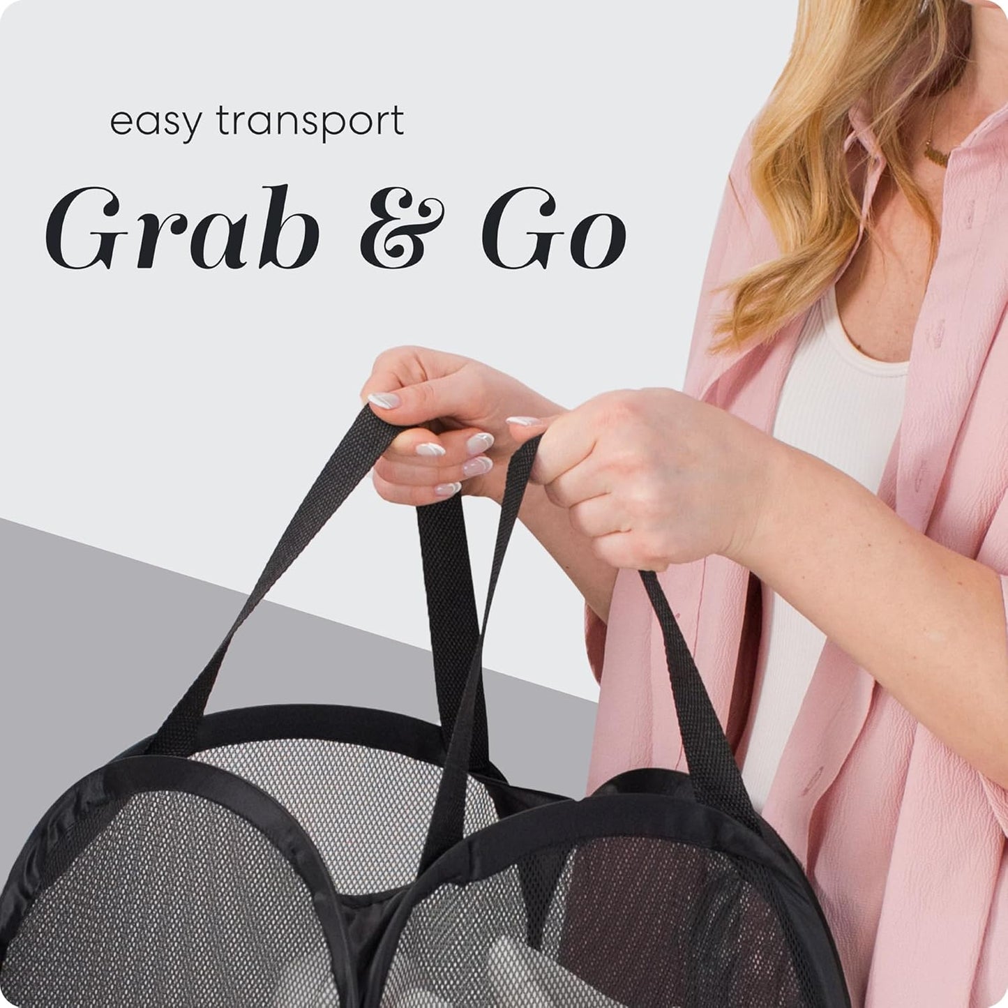 Handy Laundry Collapsible Mesh Pop Up Hamper with Wide Opening and Side Pocket - Breathable, Sturdy, Foldable, and Space-Saving Design for Clothes and Storage (Black | 2-Pack)