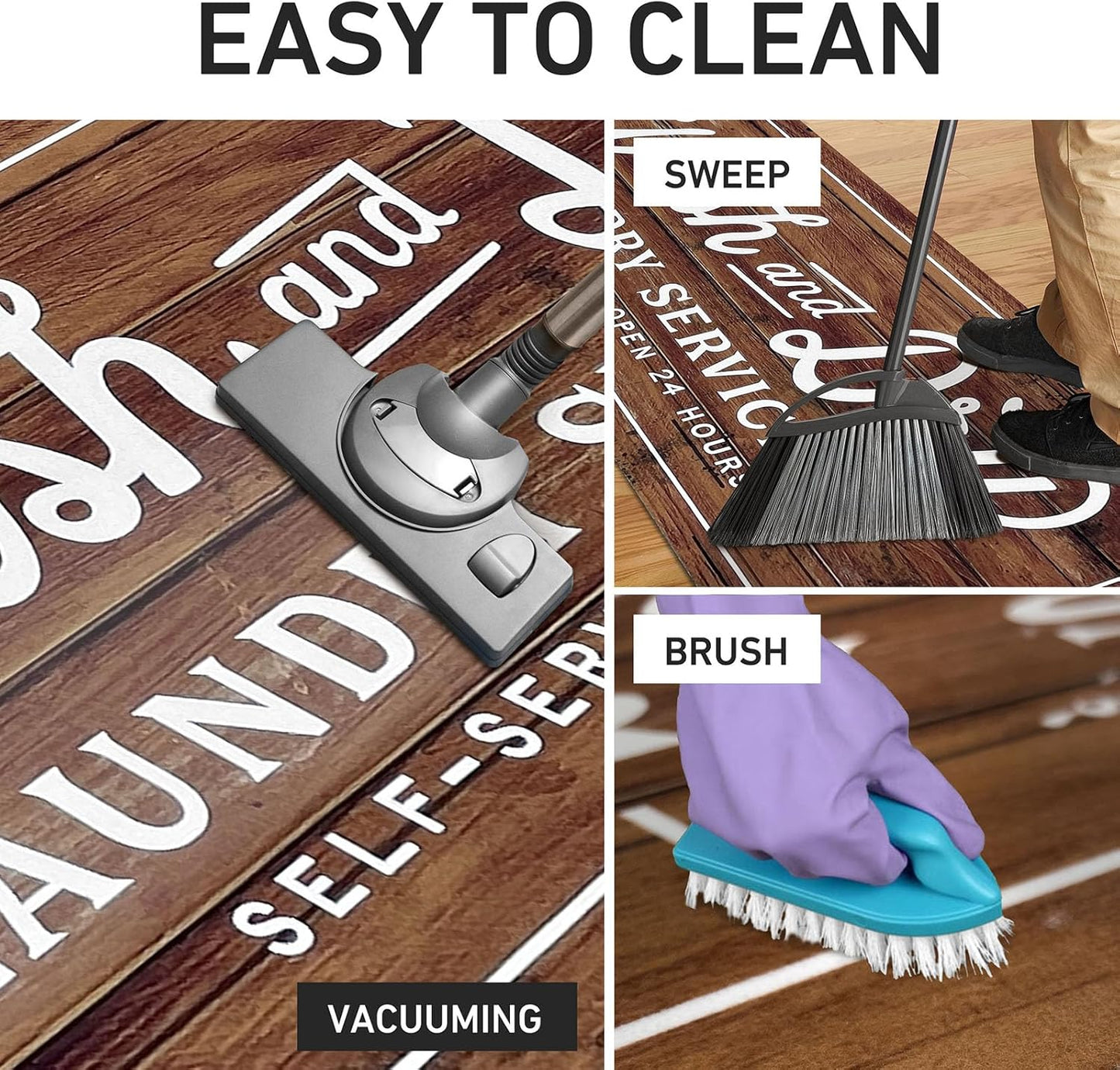 KOZYFLY Laundry Room Rug Runner 20"x48" Non Slip Kitchen Rugs Washable Laundry Room Mat Waterproof Mudroom Floor Carpet Runner Farmhouse Decor, 1.7x4ft, Brown, Wash and Dry