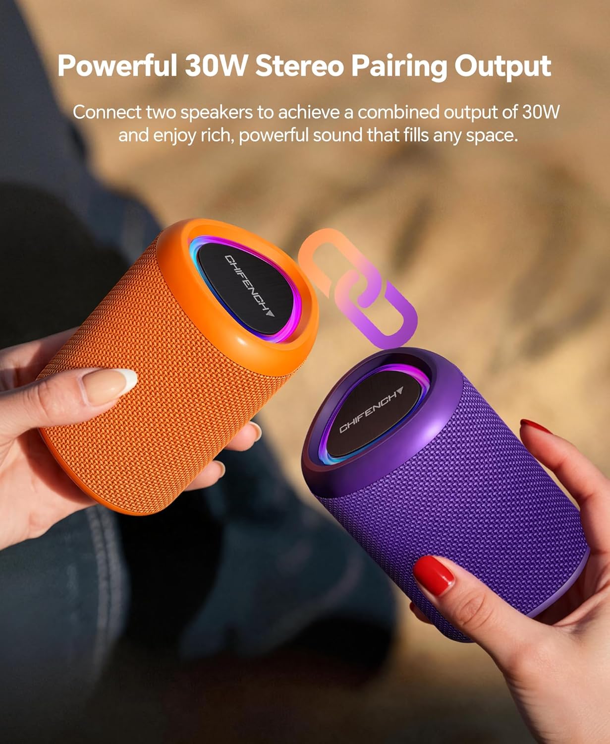 Portable Bluetooth Speaker Beach Essentials: Powerful Crystal Clear Sound/Dynamic Light/IPX5 Waterproof/All Day Playtime/Wireless BT 5.3/TWS Paring, Dad Gifts, Outdoor|Travel|Camping|Pool Accessories