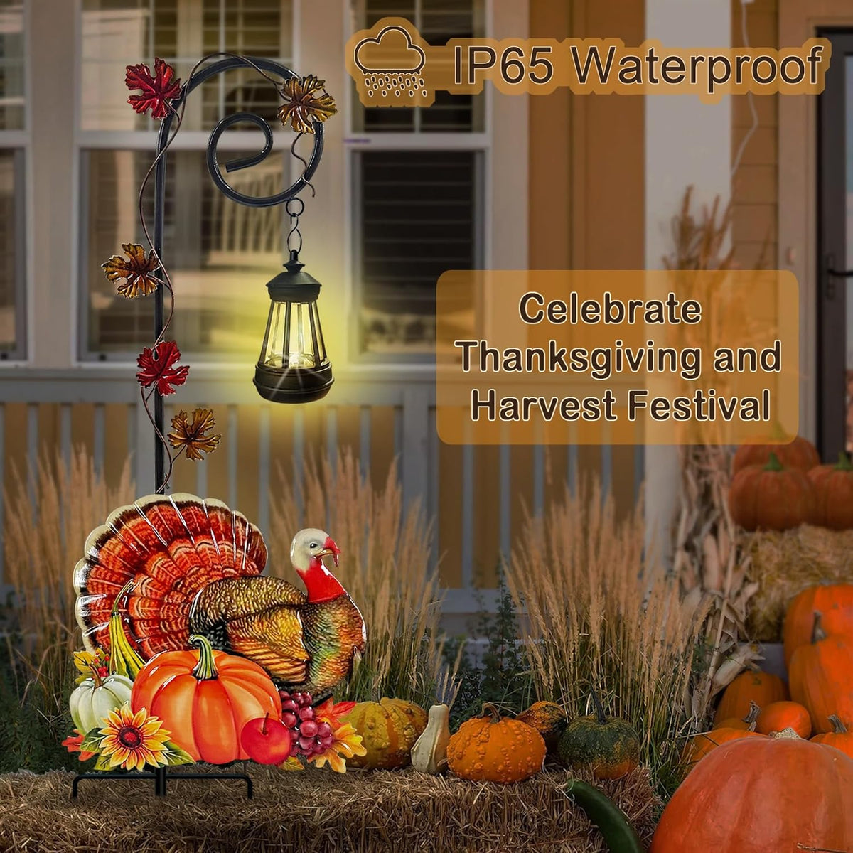 Thanksgiving Turkey Decorations Outdoor,Solar Fall Decorations Garden Stake
