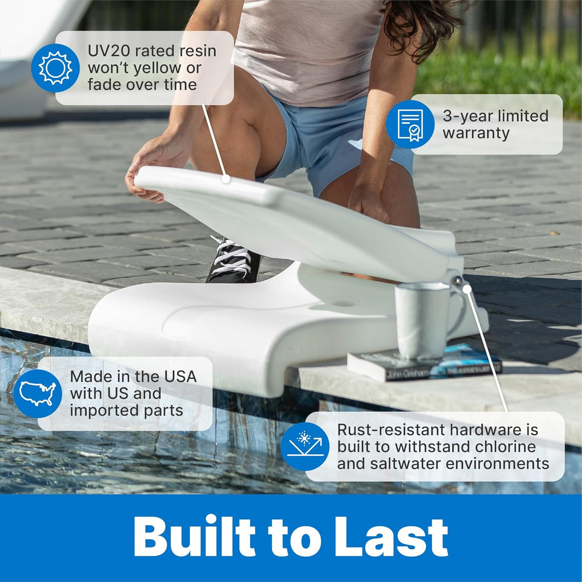 Step2 Folding Flip Seat, Lightweight Portable Outdoor Chair for Poolside, Camping, Beach, Boats, Tailgates, Durable Ground Chair with Back Support for Adults, Capri Blue