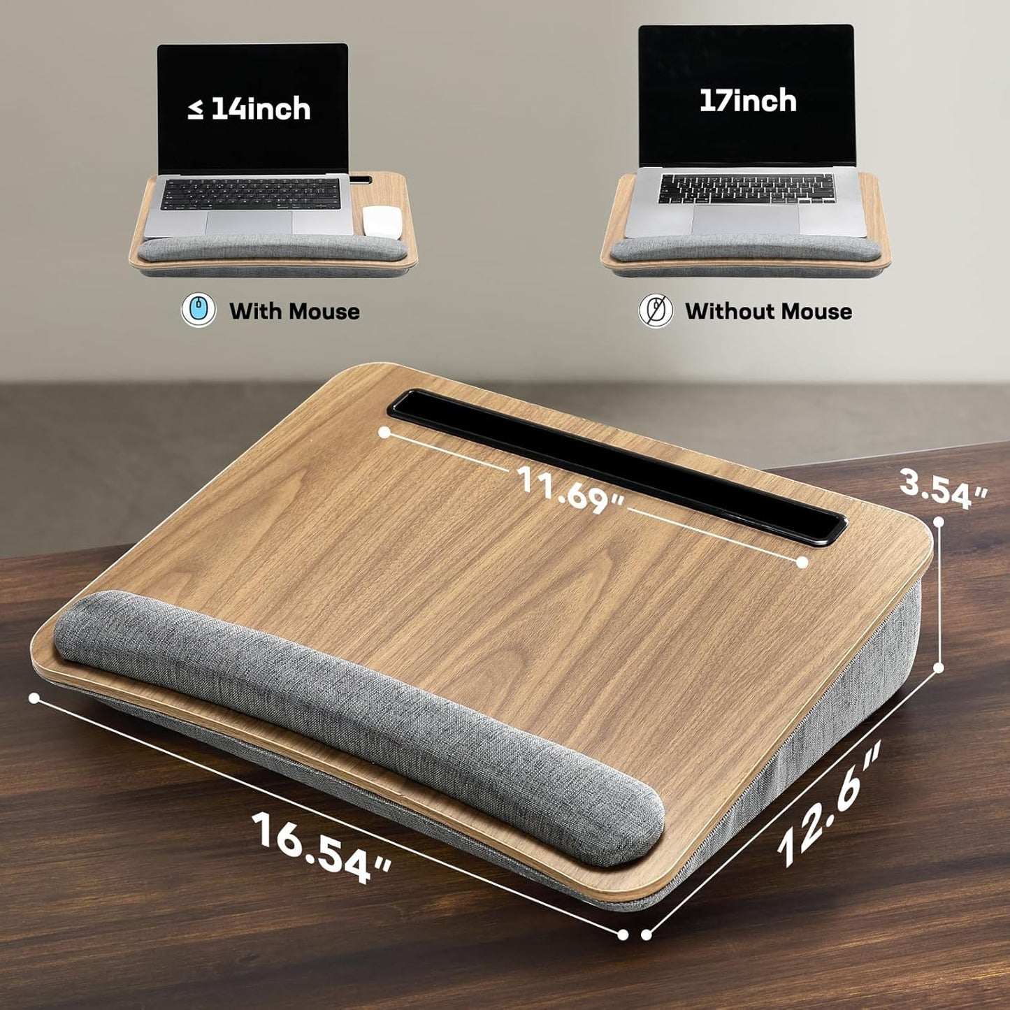 HUANUO Laptop Lap Desk - Portable Lap Desk with Pillow Cushion, Fits up to 15.6 inch Laptop, with Anti-Slip Strip & Storage Function for Home Office Students Use as Computer Laptop Stand, Book Tablet