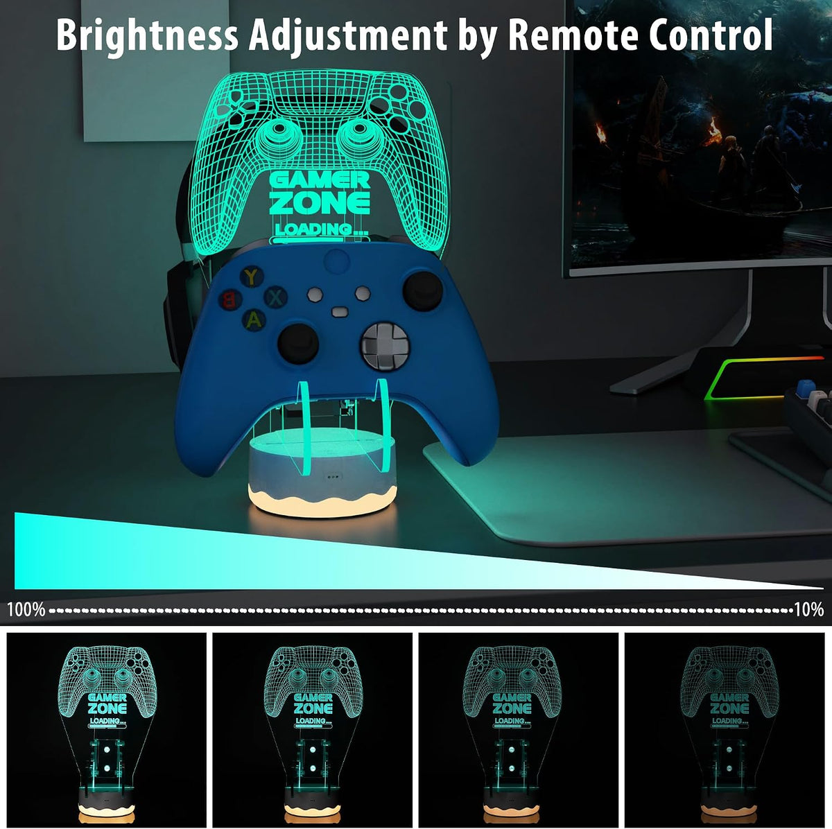 CoolGift Mart Light up Headset and Controller Stand, 16 Colors 3D LED Lights Gamepad Headphone Holder with Remote Control, Game Controller Hanger for All Universal Gaming PC Accessories